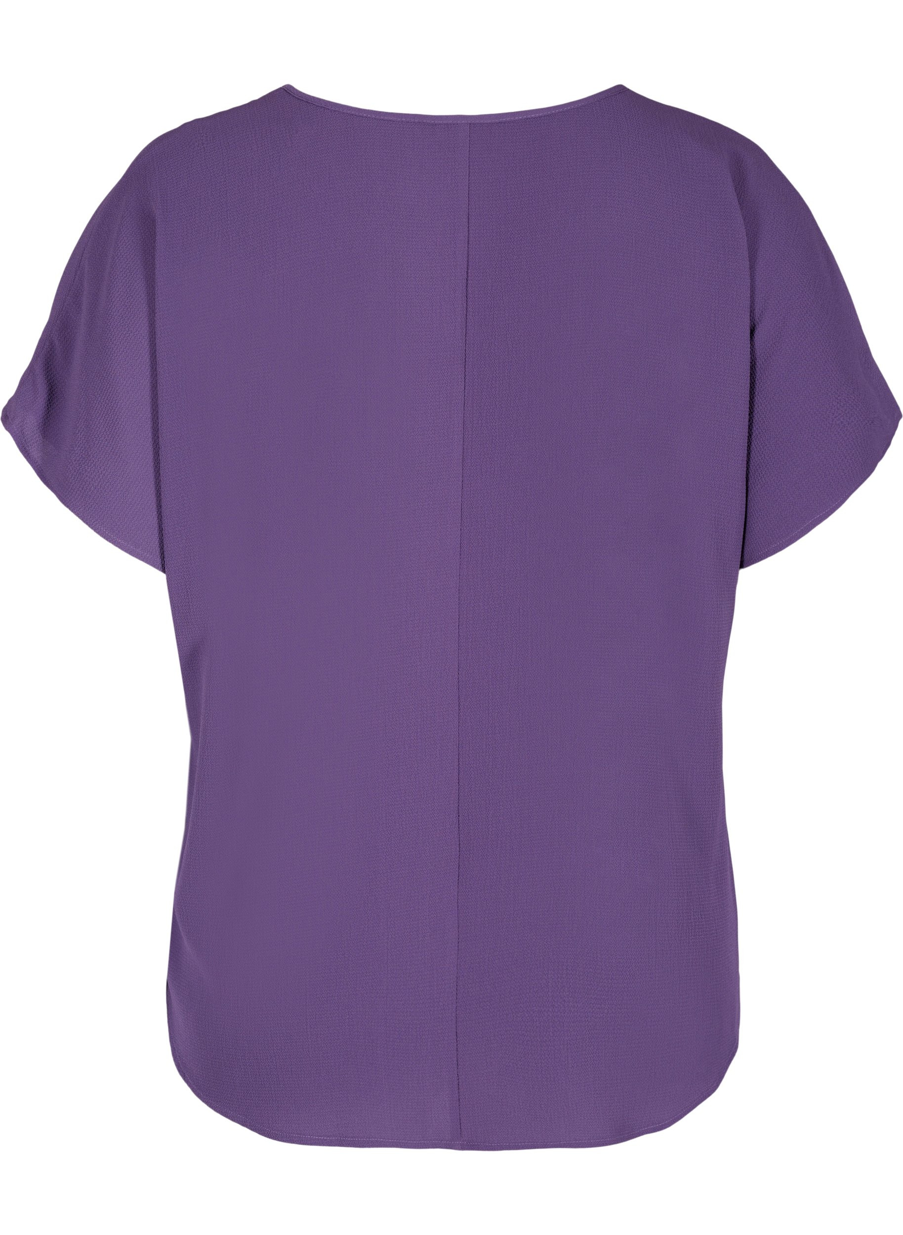 Bluse med korte ærmer og rund halsudskæring, Loganberry, Packshot image number 1