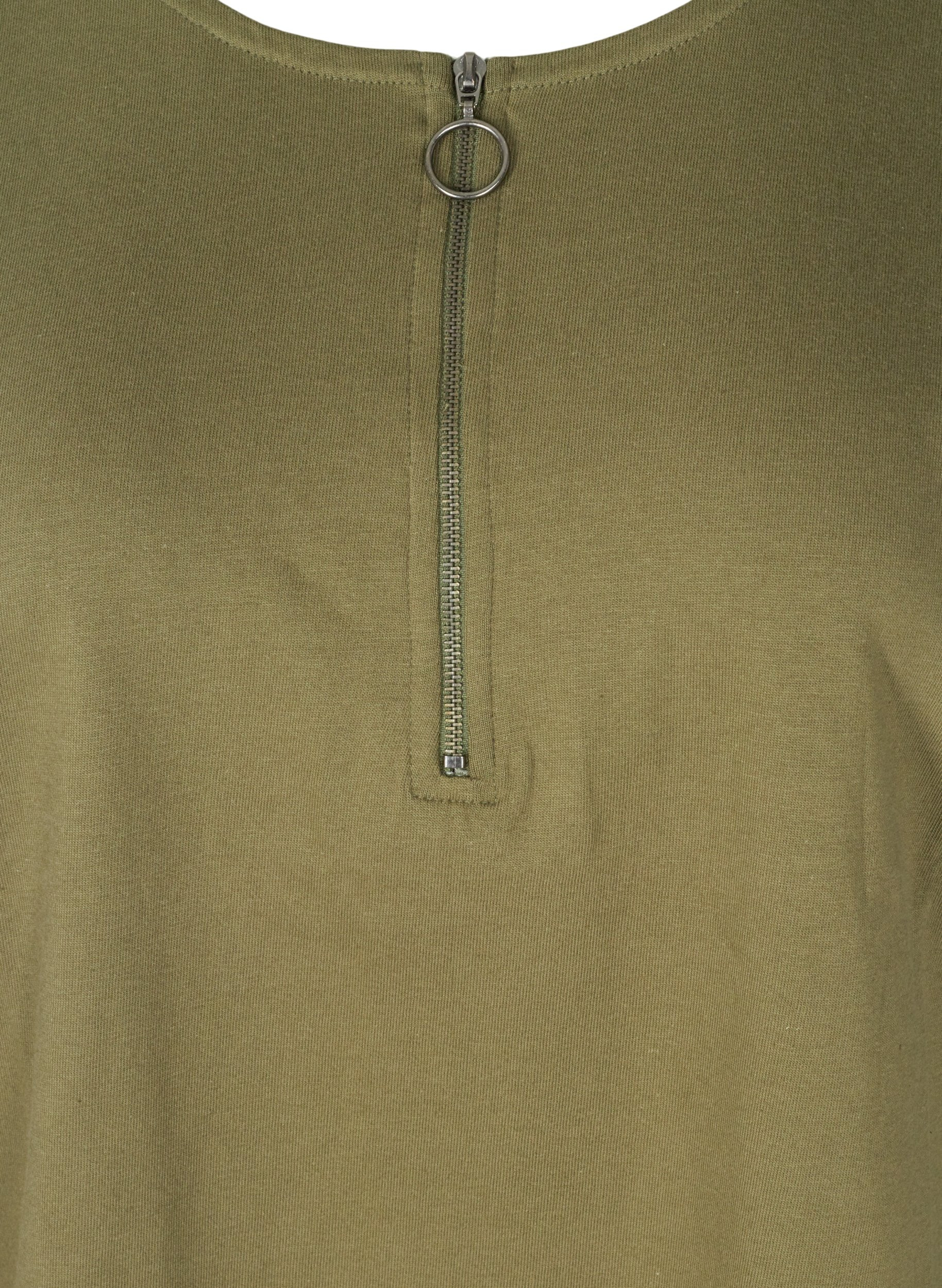 Bomulds bluse med lynlås detalje, Ivy Green, Packshot image number 2