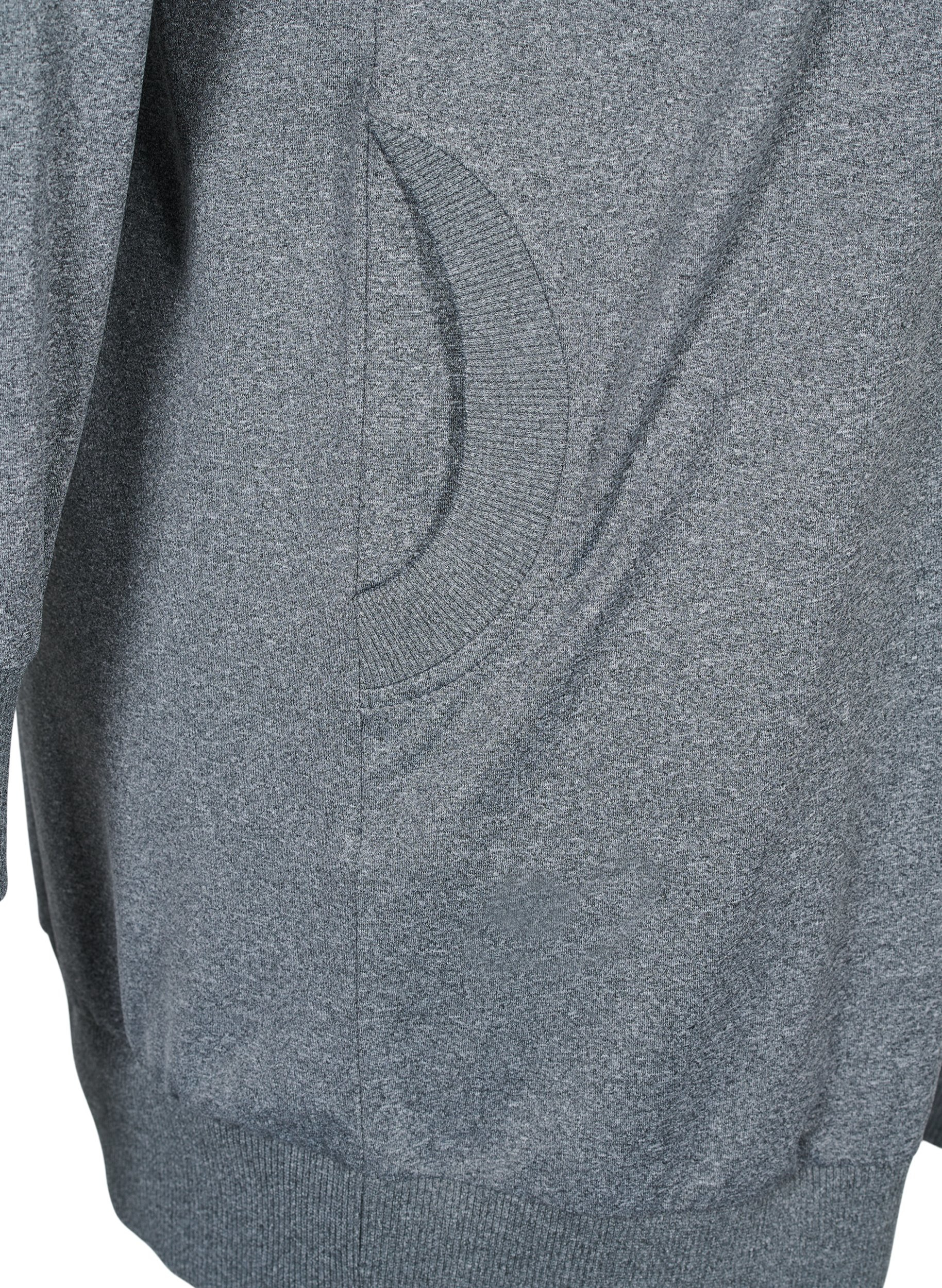 Lang sportscardigan med hætte og lomme, Grey Melange, Packshot image number 3