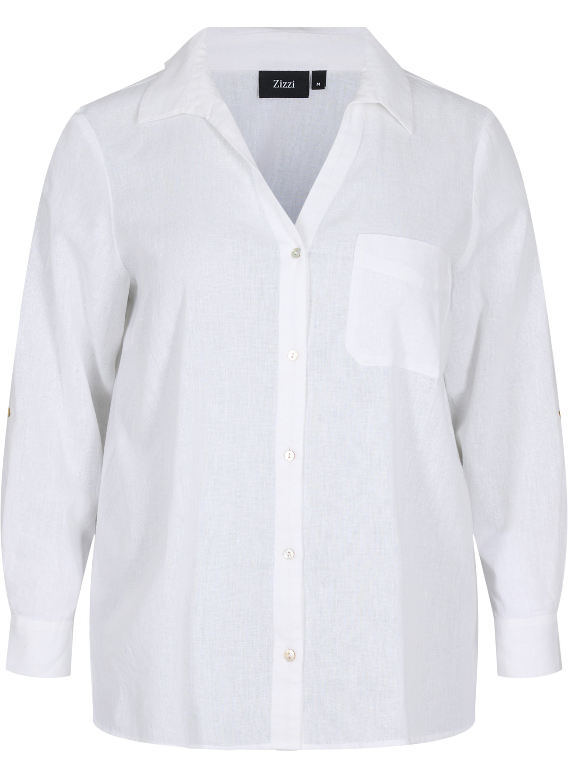 Bluse med 3/4 ærmer og knapper, White, Packshot