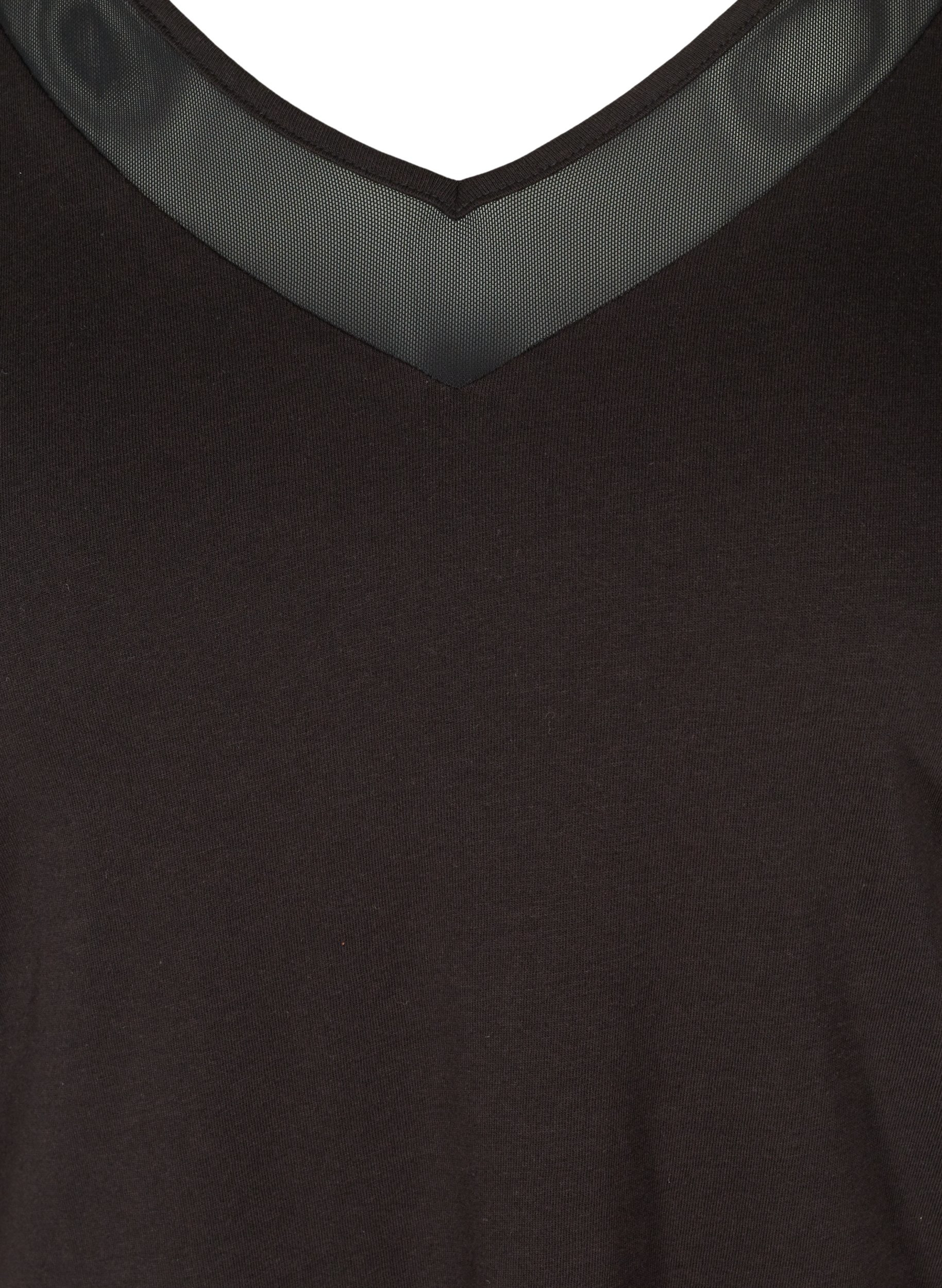 Kortærmet t-shirt med v-hals og mesh, Black, Packshot image number 2