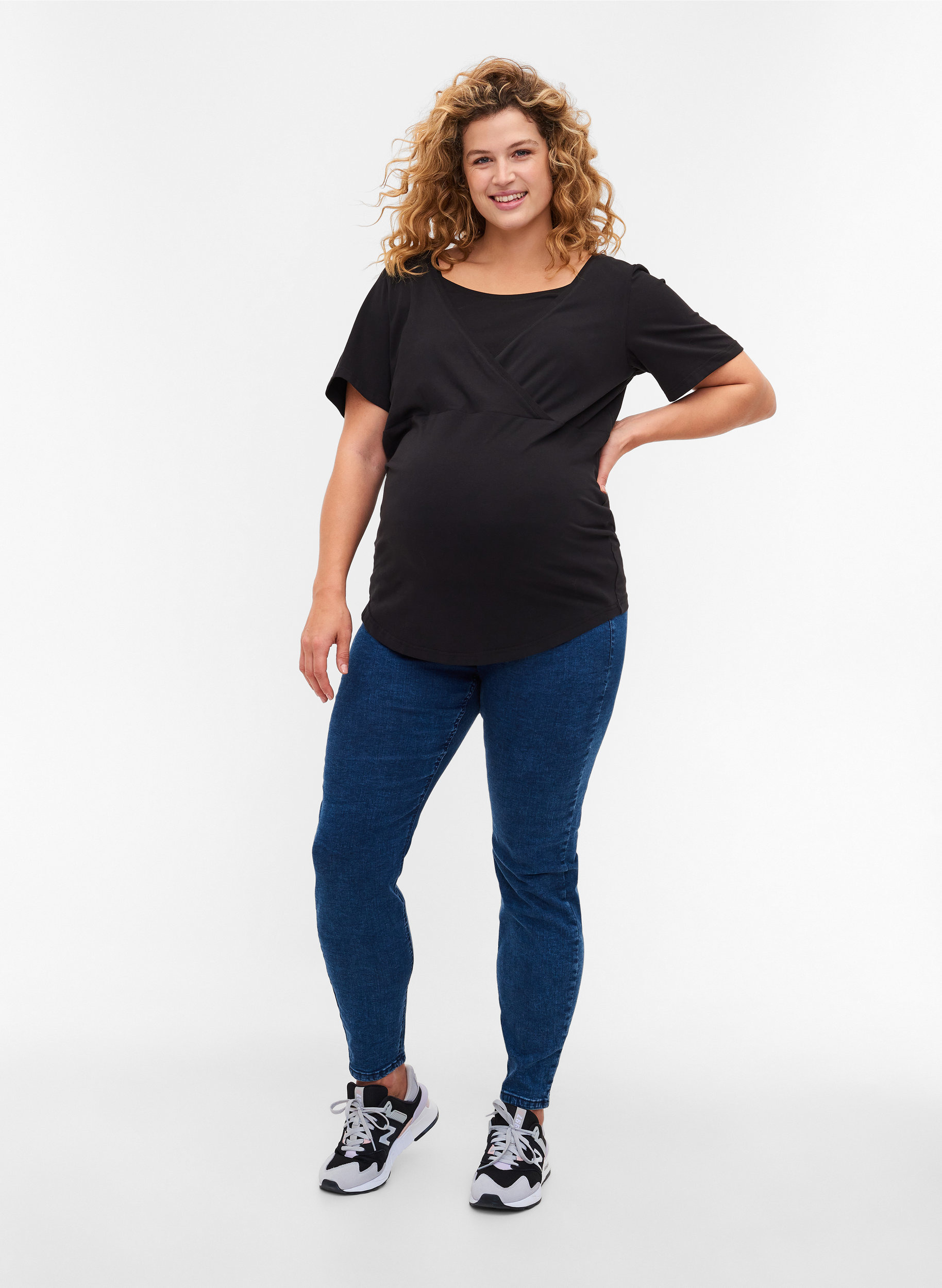 Kortærmet graviditets t-shirt i bomuld, Black, Model image number 3