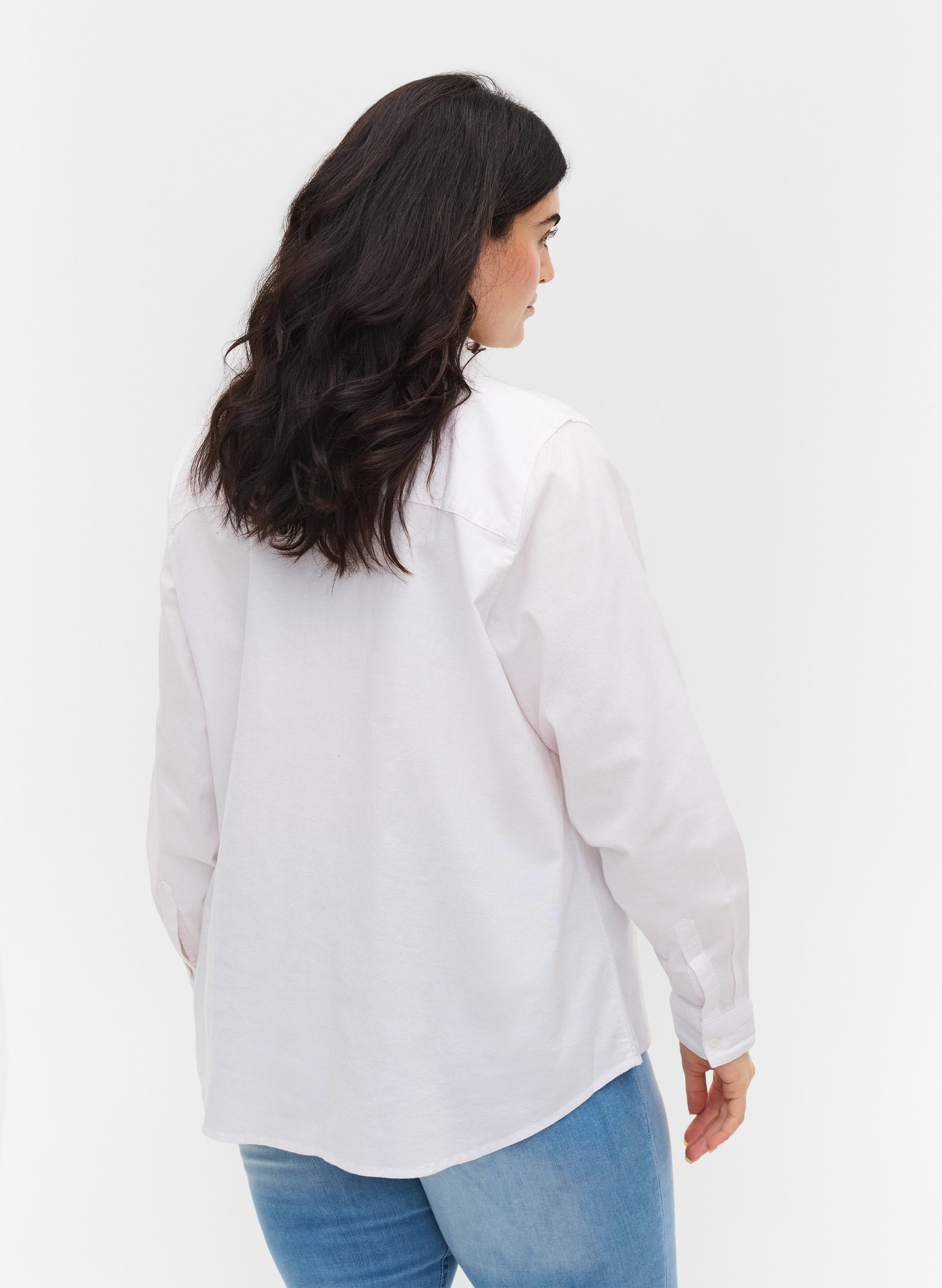 Langærmet skjorte i bomuld, Bright White, Model image number 1