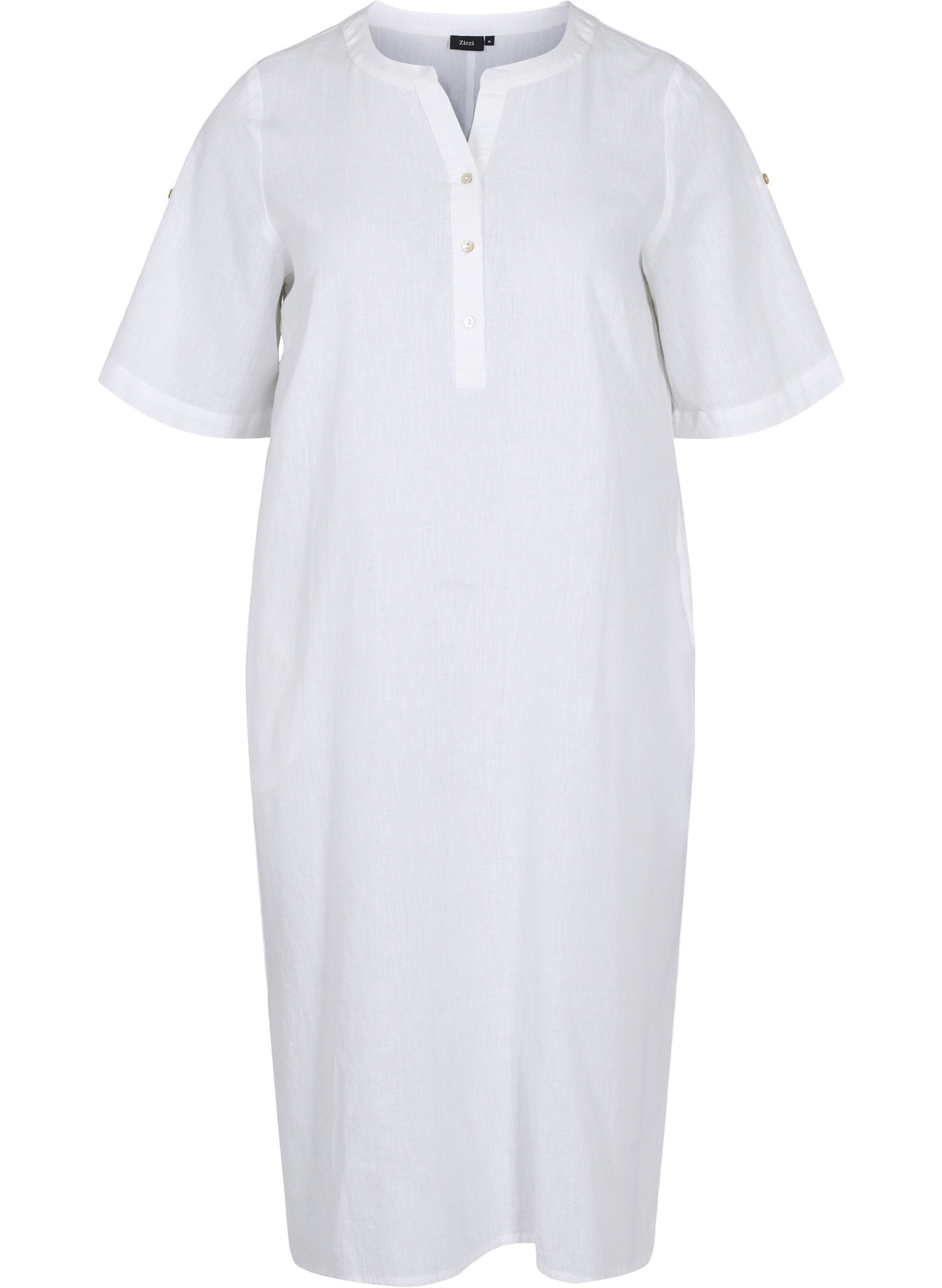 Lang skjortekjole med korte ærmer, White, Packshot image number 0