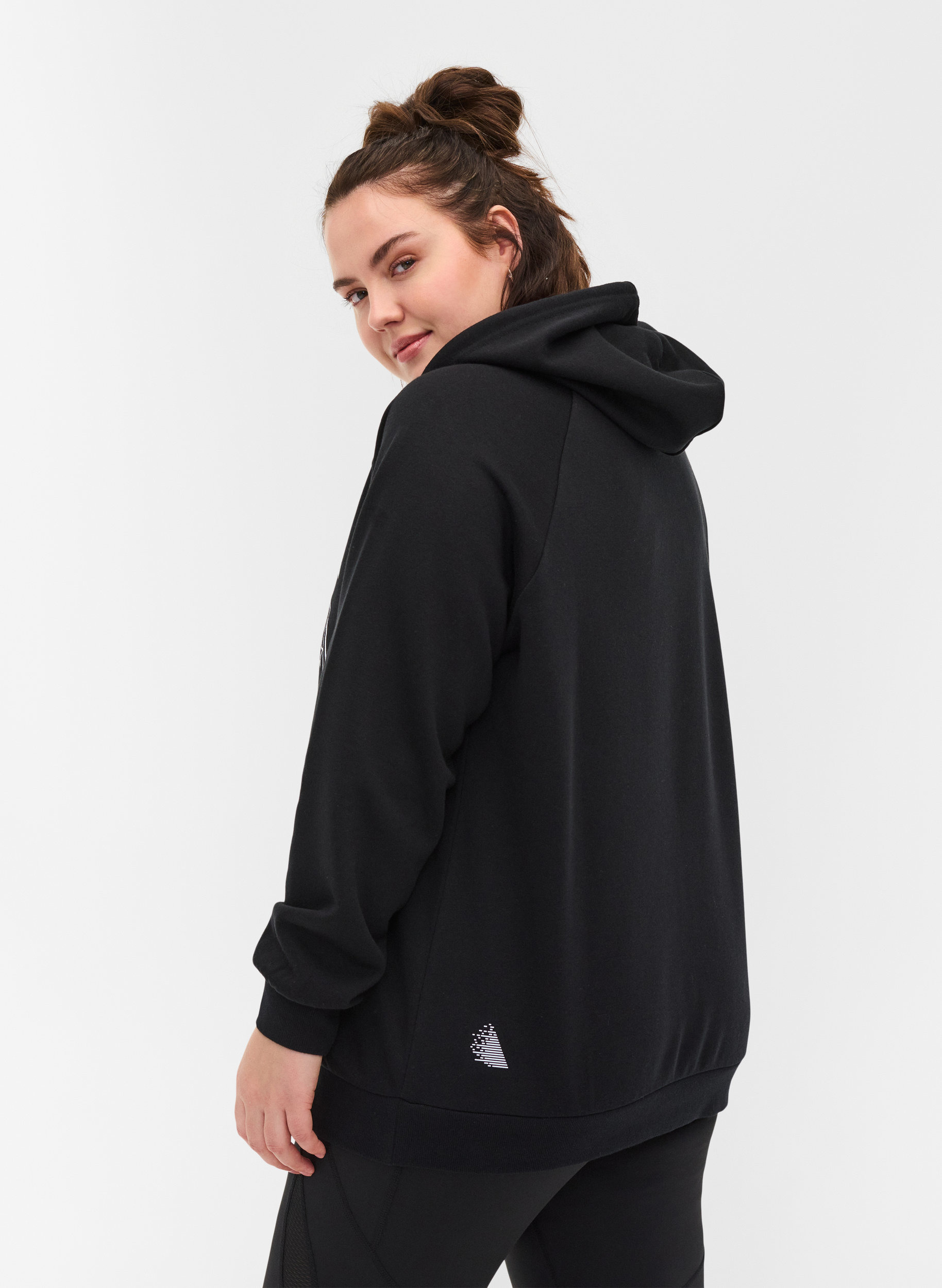Sweatshirt med printdetaljer og hætte, Black, Model image number 1