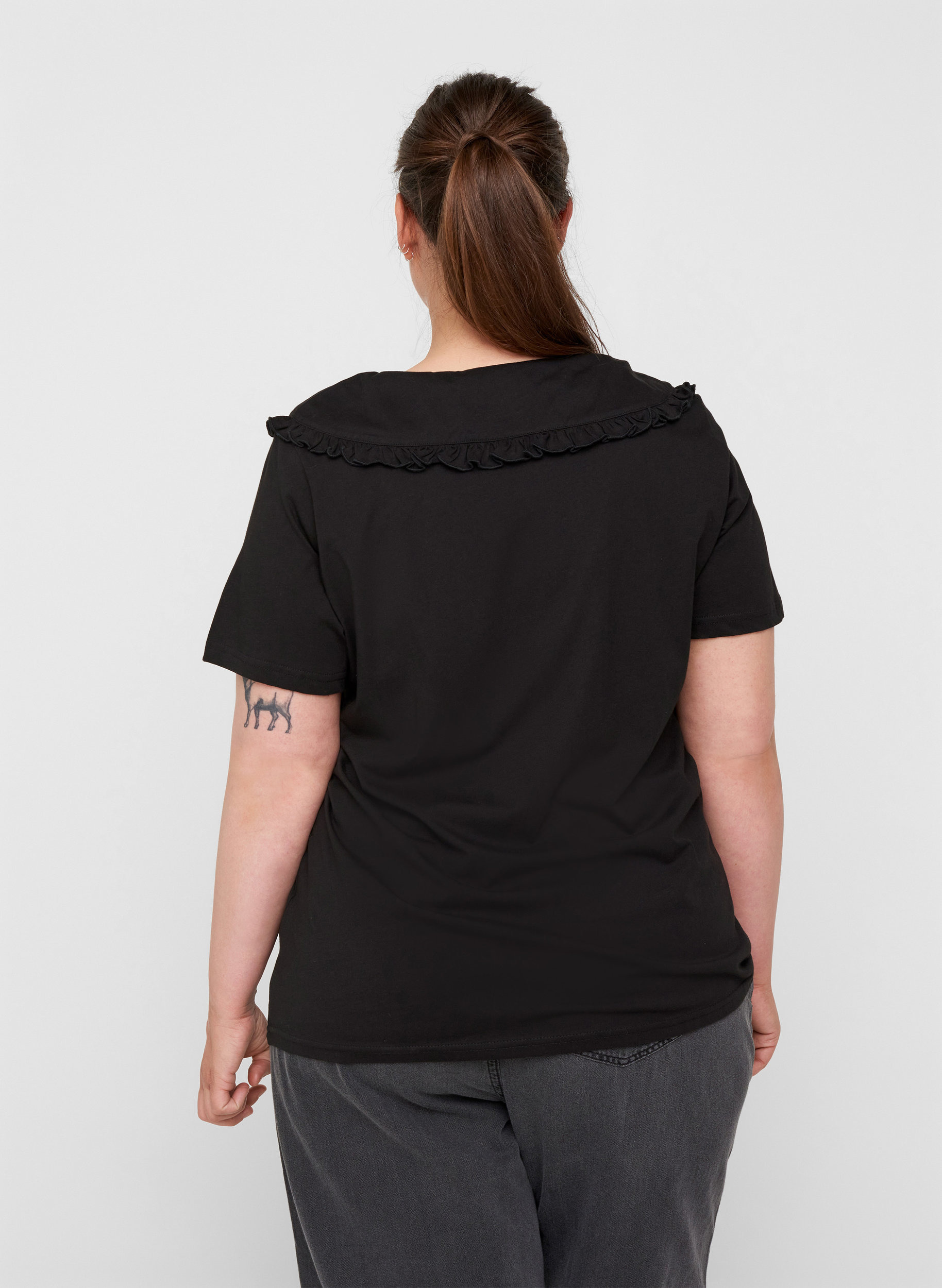 T-shirt med krave i økologisk bomuld, Black, Model image number 1