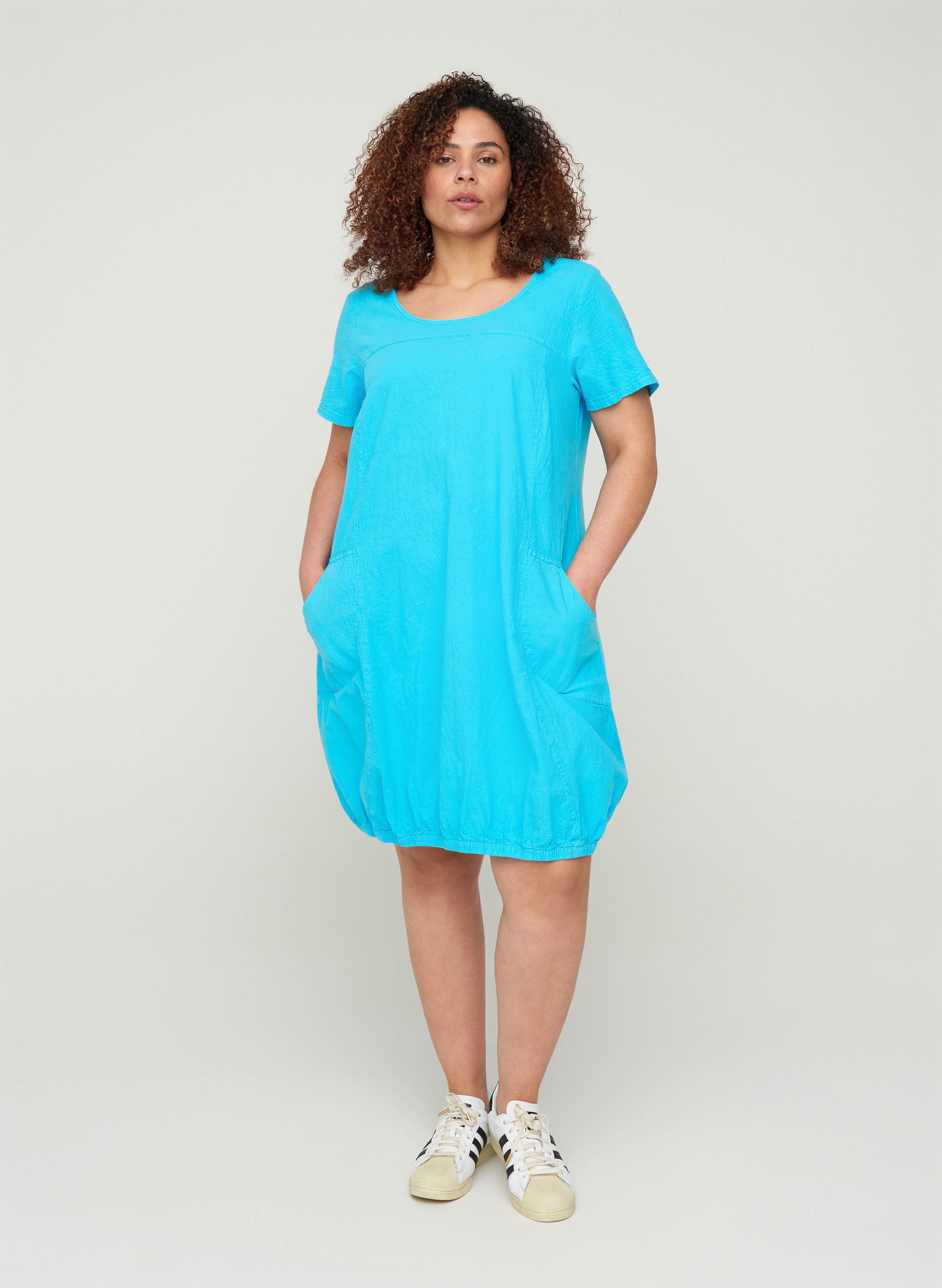 Kortærmet kjole i bomuld, River Blue, Model image number 2