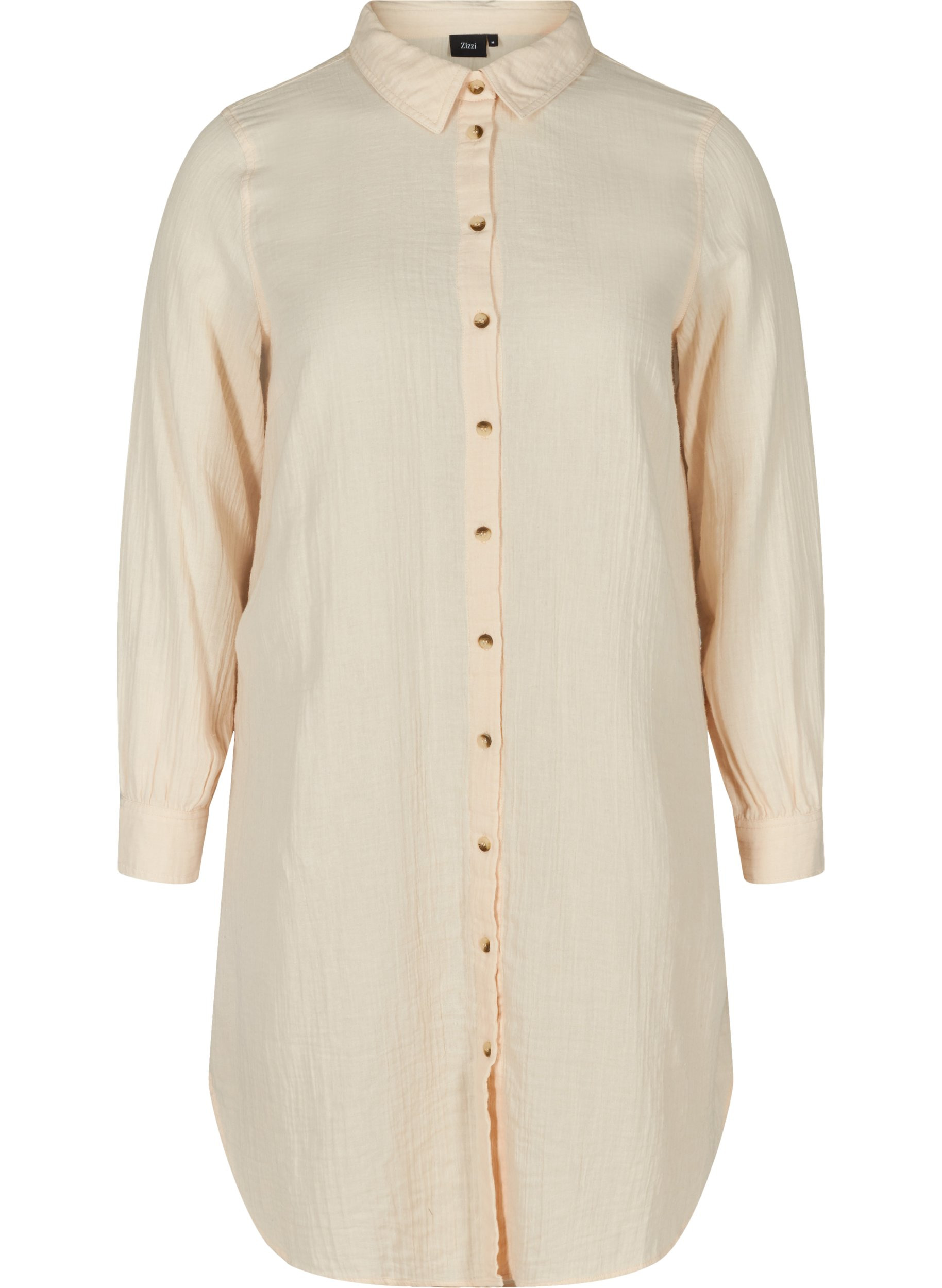 Lang bomulds skjorte med en klassisk  krave, Mother Of Pearl, Packshot image number 0