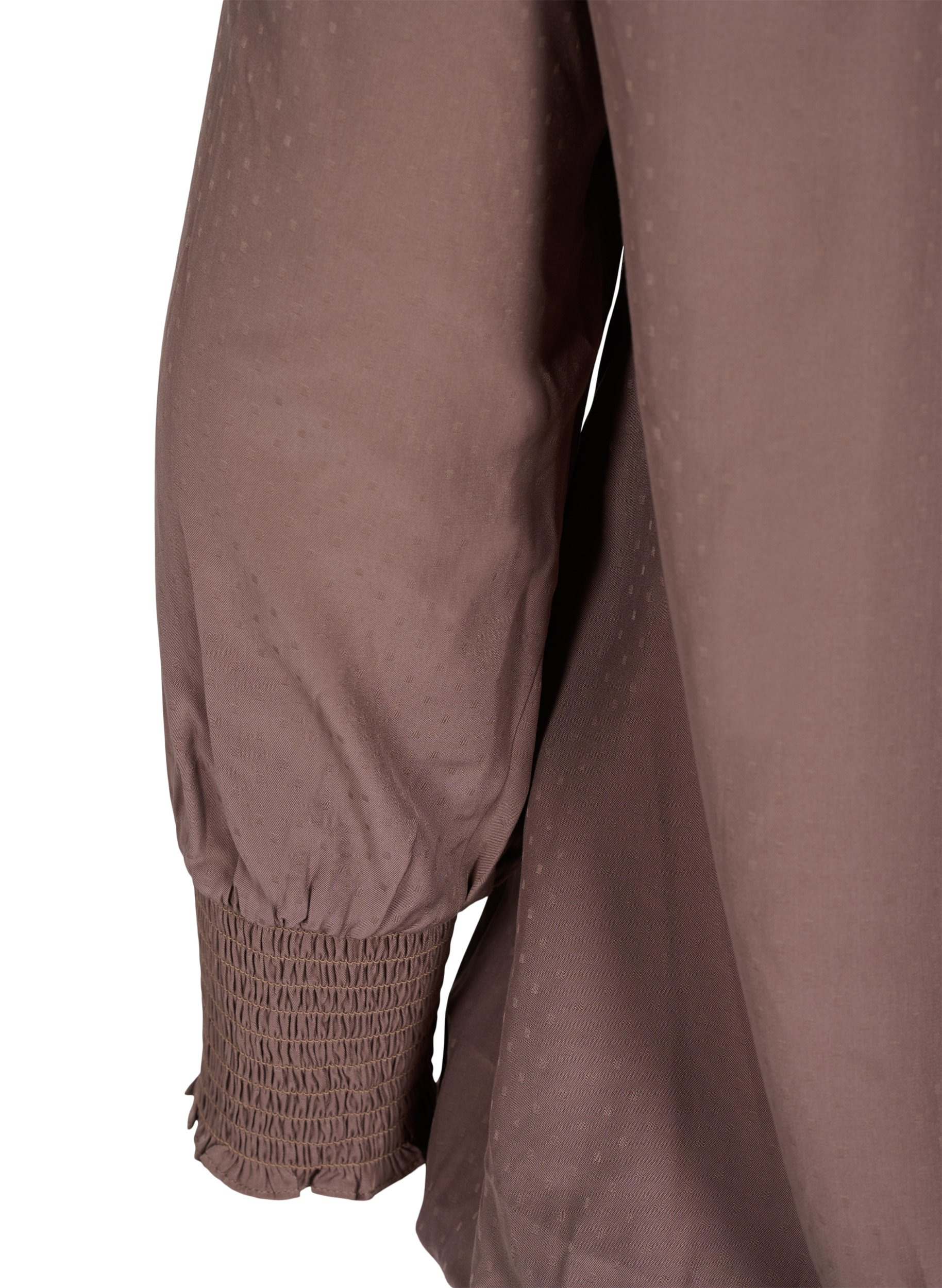 Bluse med v-udskæring og smock, Deep Taupe, Packshot image number 3