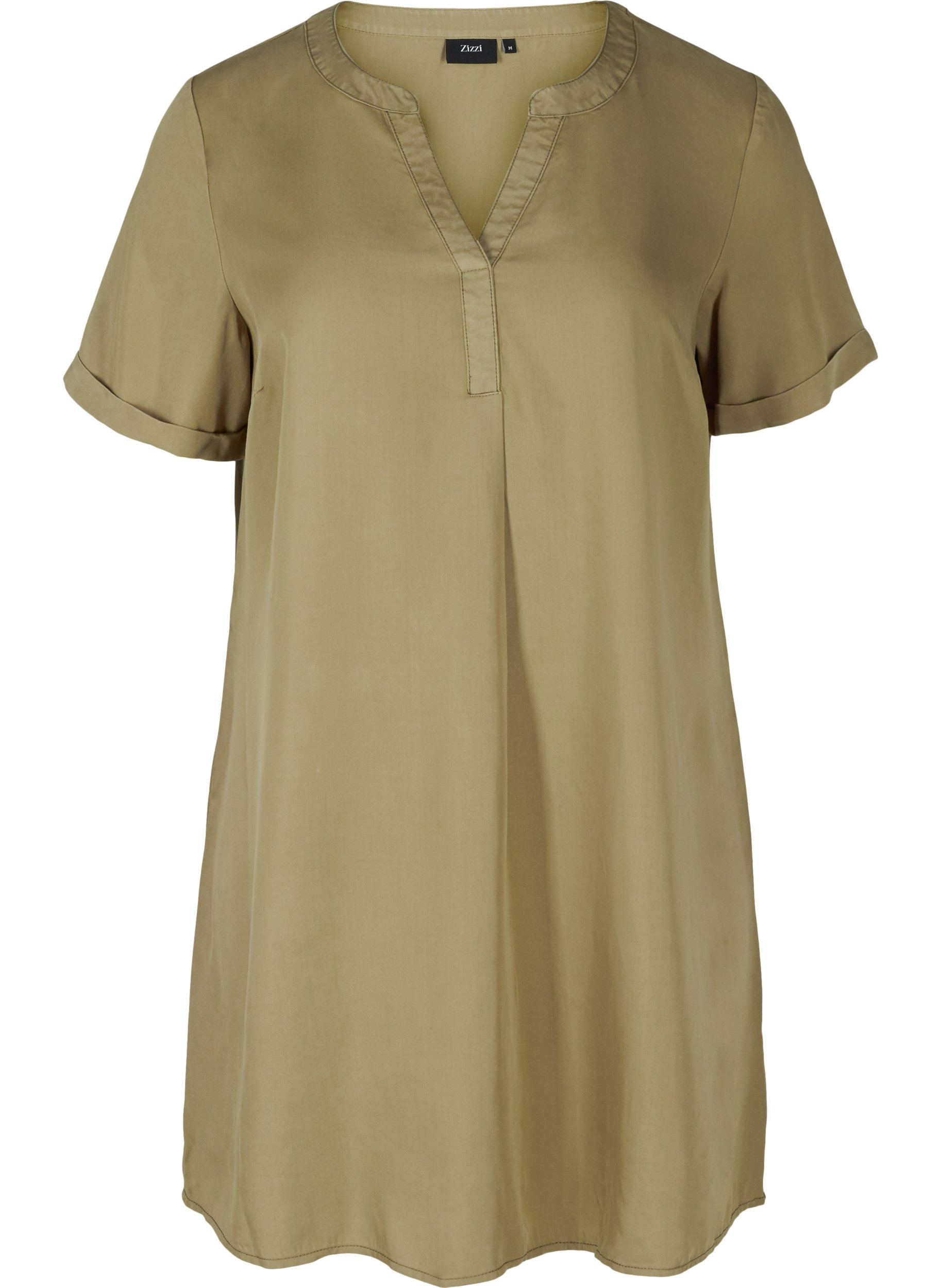 Kortærmet kjole med v-udskæring, Dusky Green, Packshot image number 0