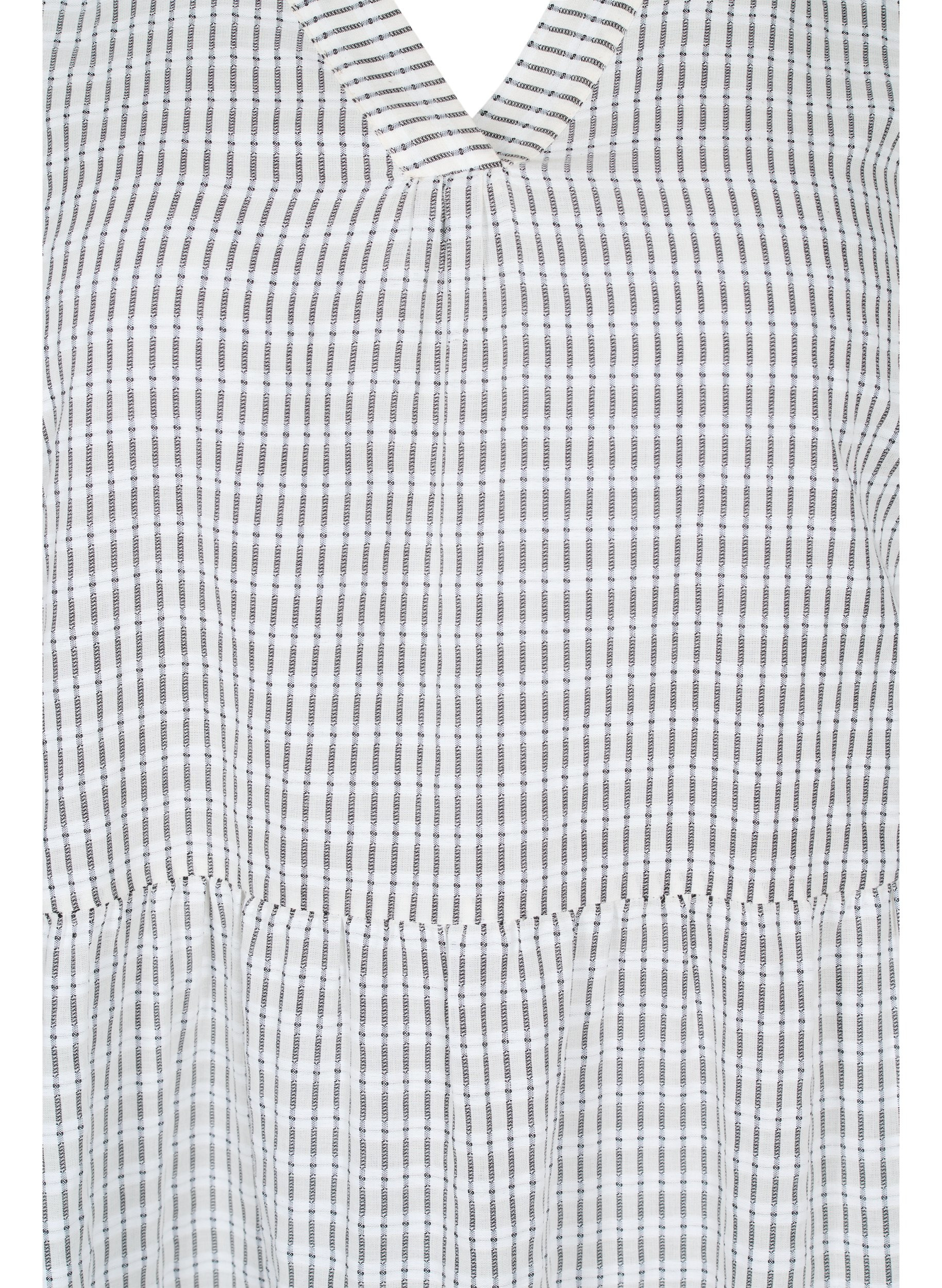 Mønstret bomuldskjole med 3/4 ærmer og smock, White Check, Packshot image number 2