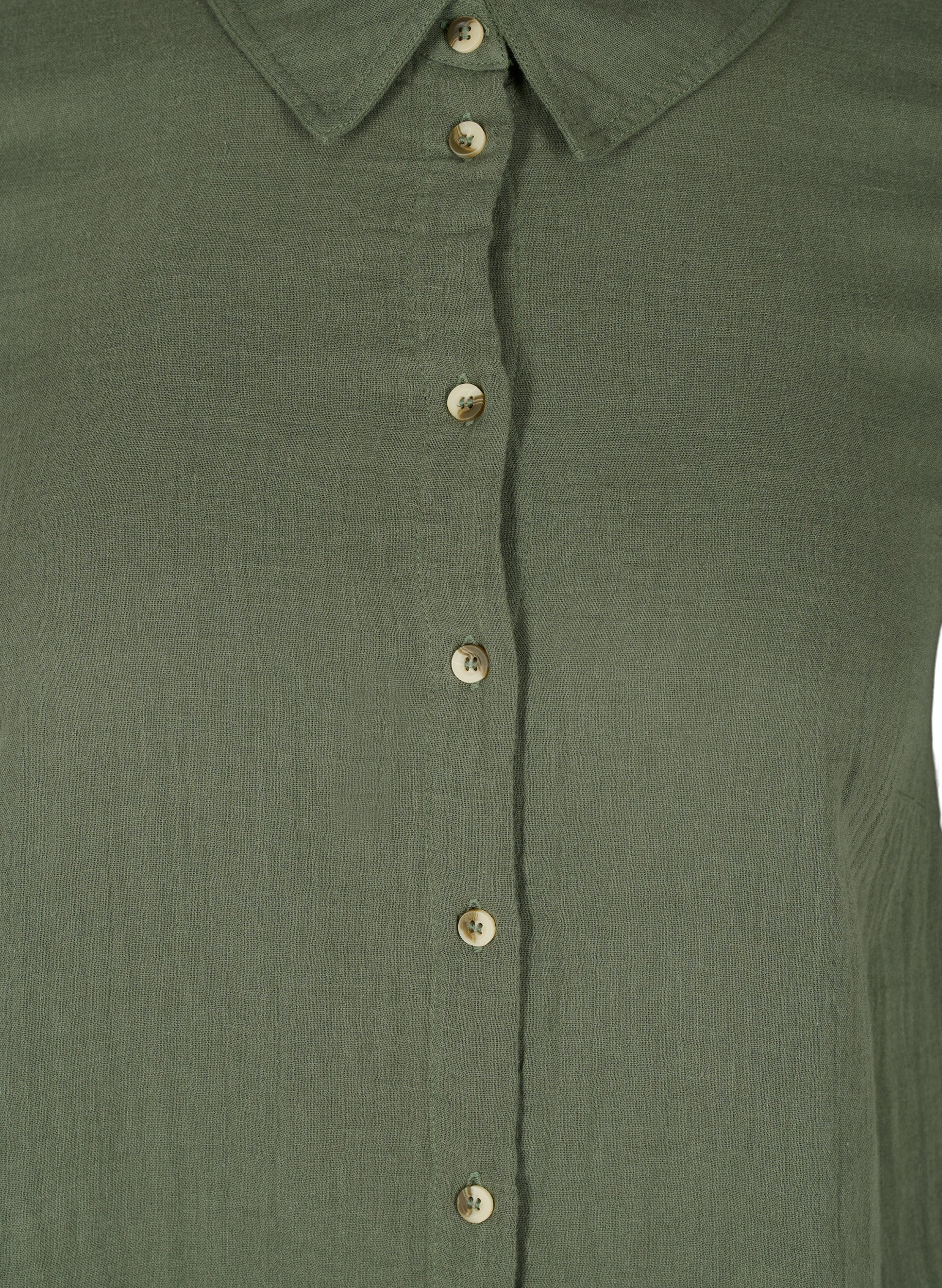 Lang bomulds skjorte med en klassisk  krave, Thyme, Packshot image number 2