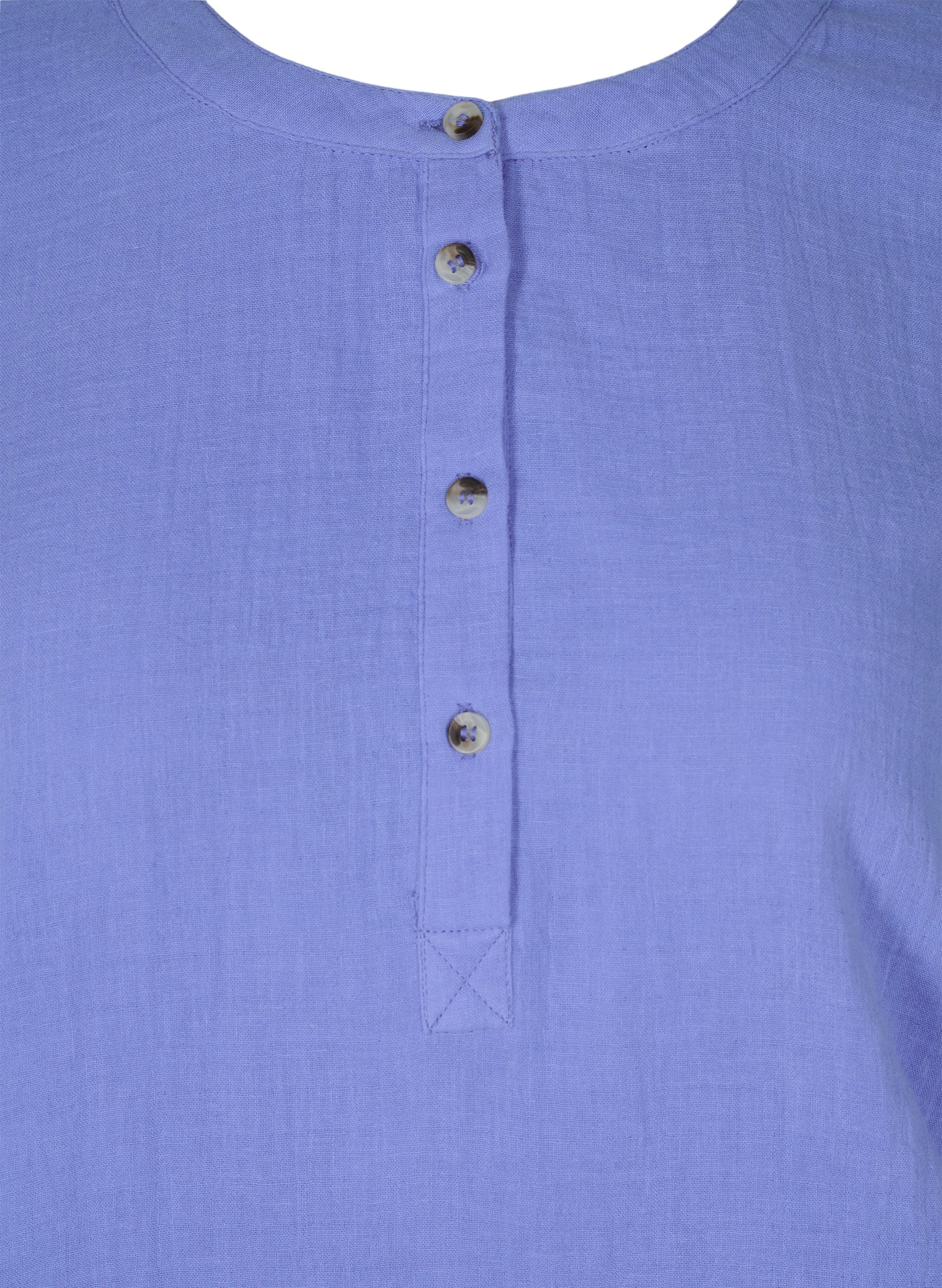 Bomulds bluse med knapper og 3/4 ærmer, Ultramarine, Packshot image number 2