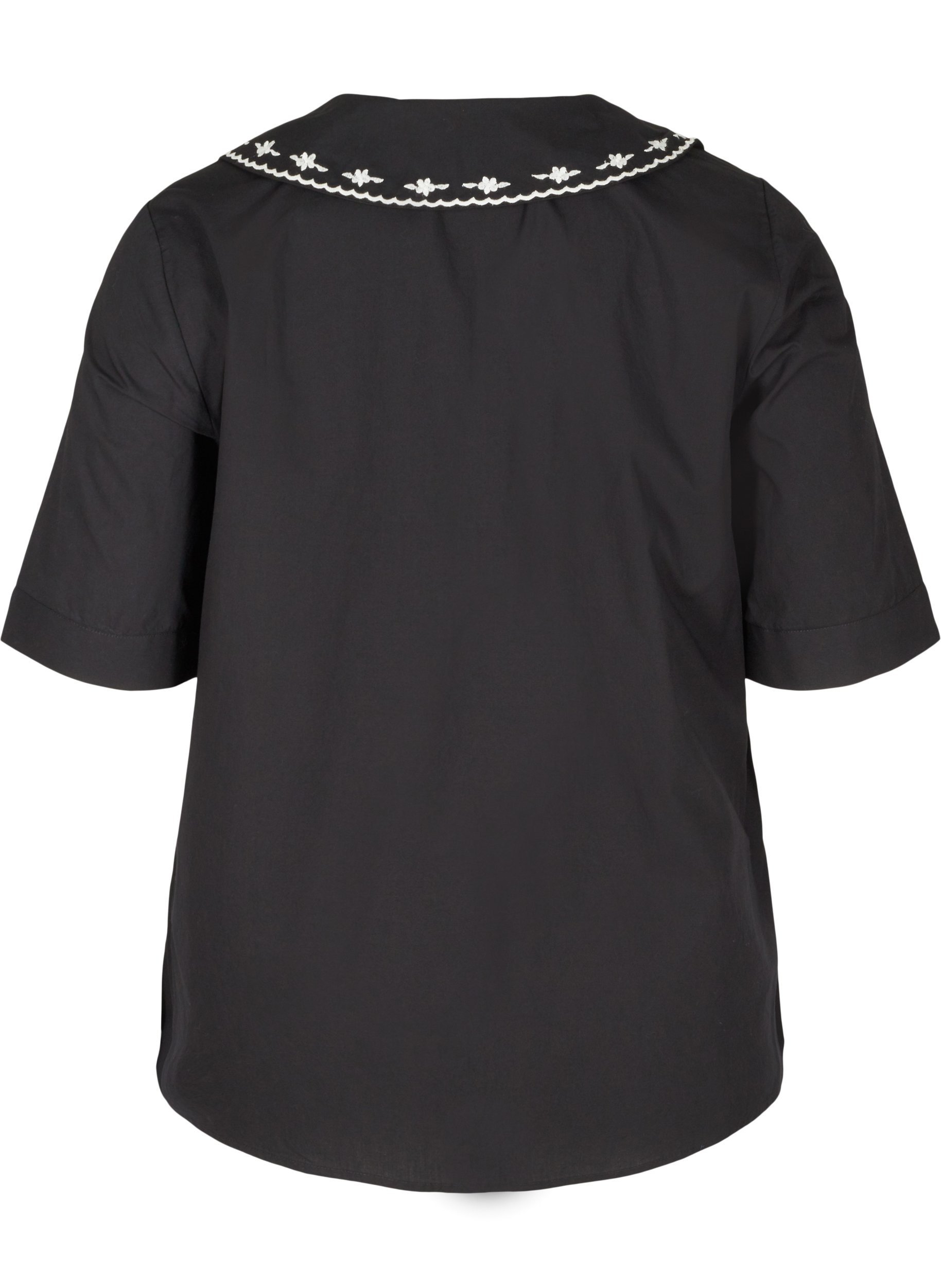 Kortærmet skjorte i bomuld med stor krave, Black w. White, Packshot image number 1
