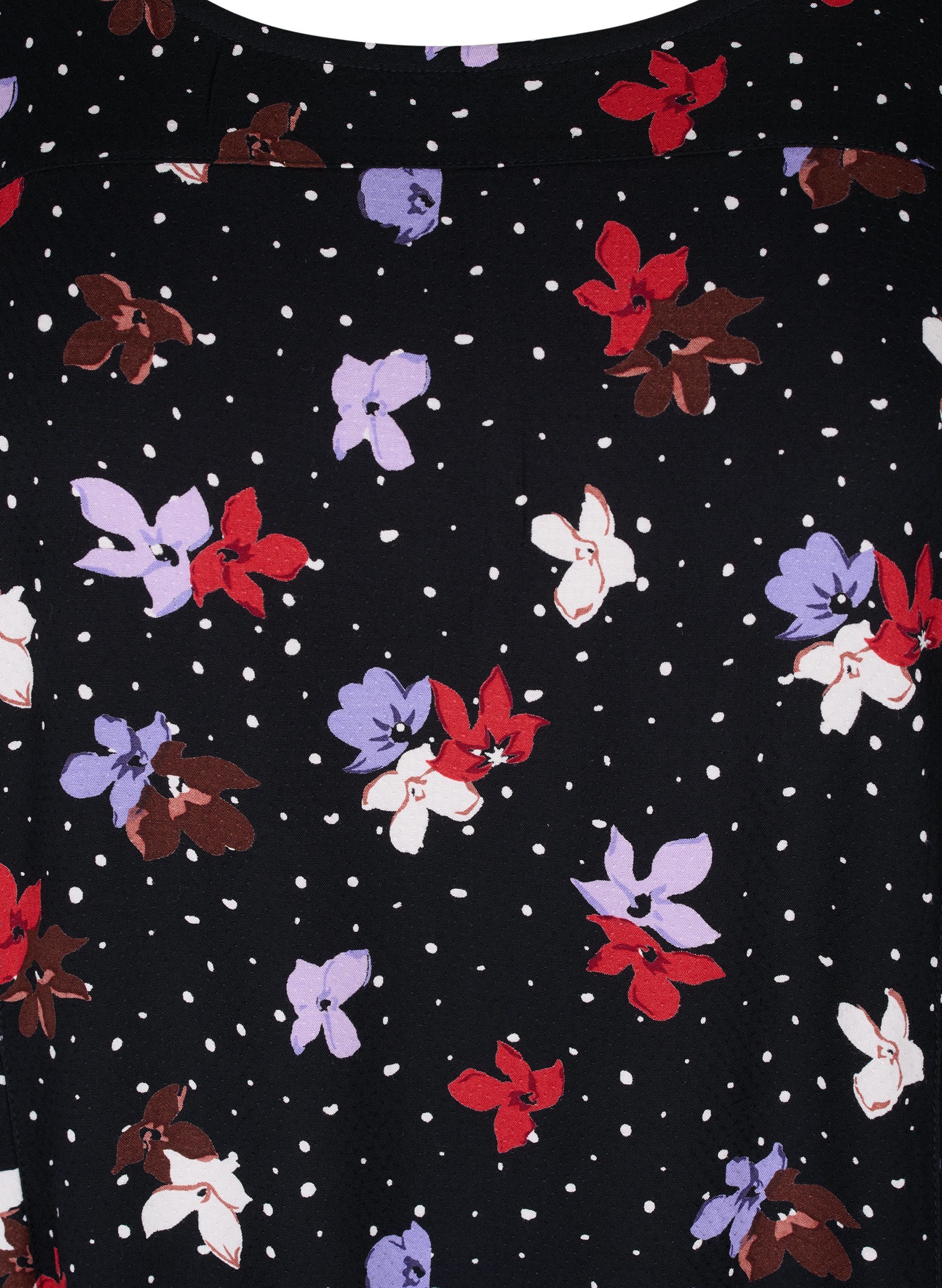 Kortærmet viskose kjole med print, Black Dot Flower, Packshot image number 2