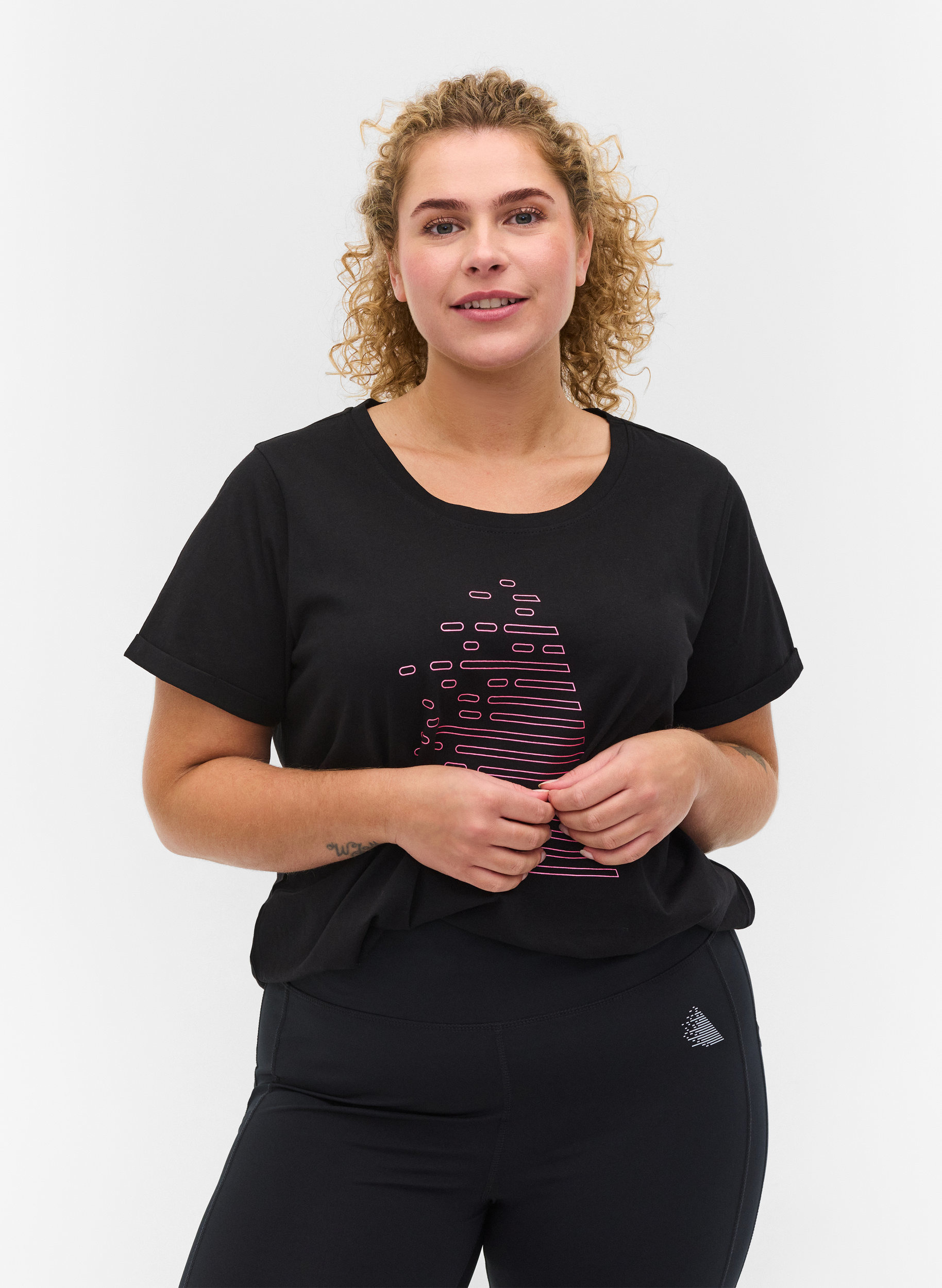 Trænings t-shirt med print, Black Diva Pink, Model