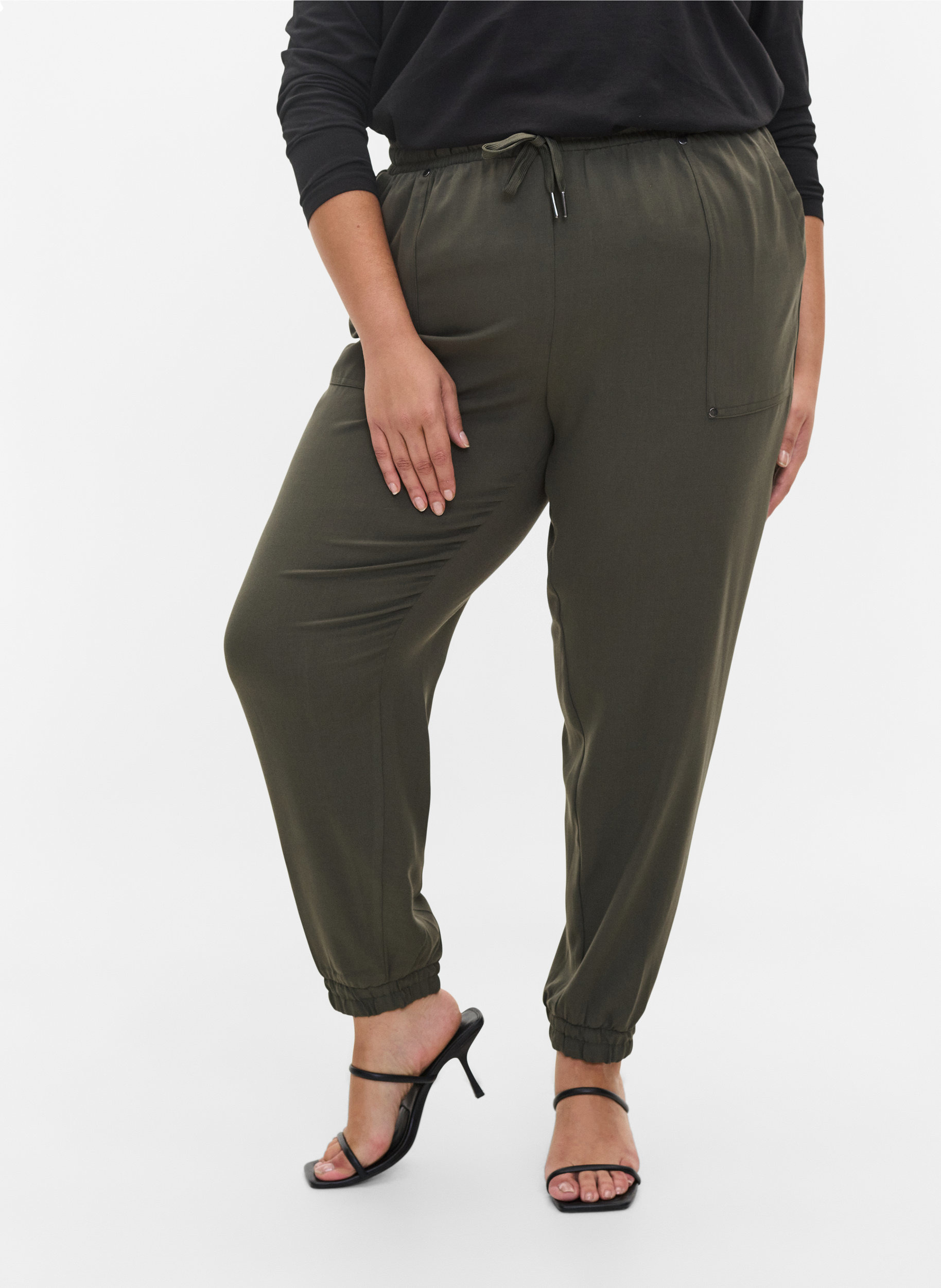 Bukser med lommer og elastikkant , Dark Olive, Model image number 2