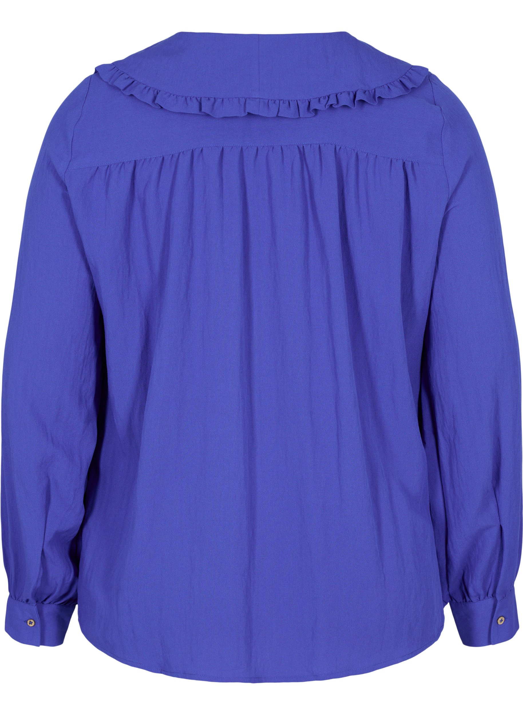 Viskose skjorte med bred krave, Dazzling Blue, Packshot image number 1
