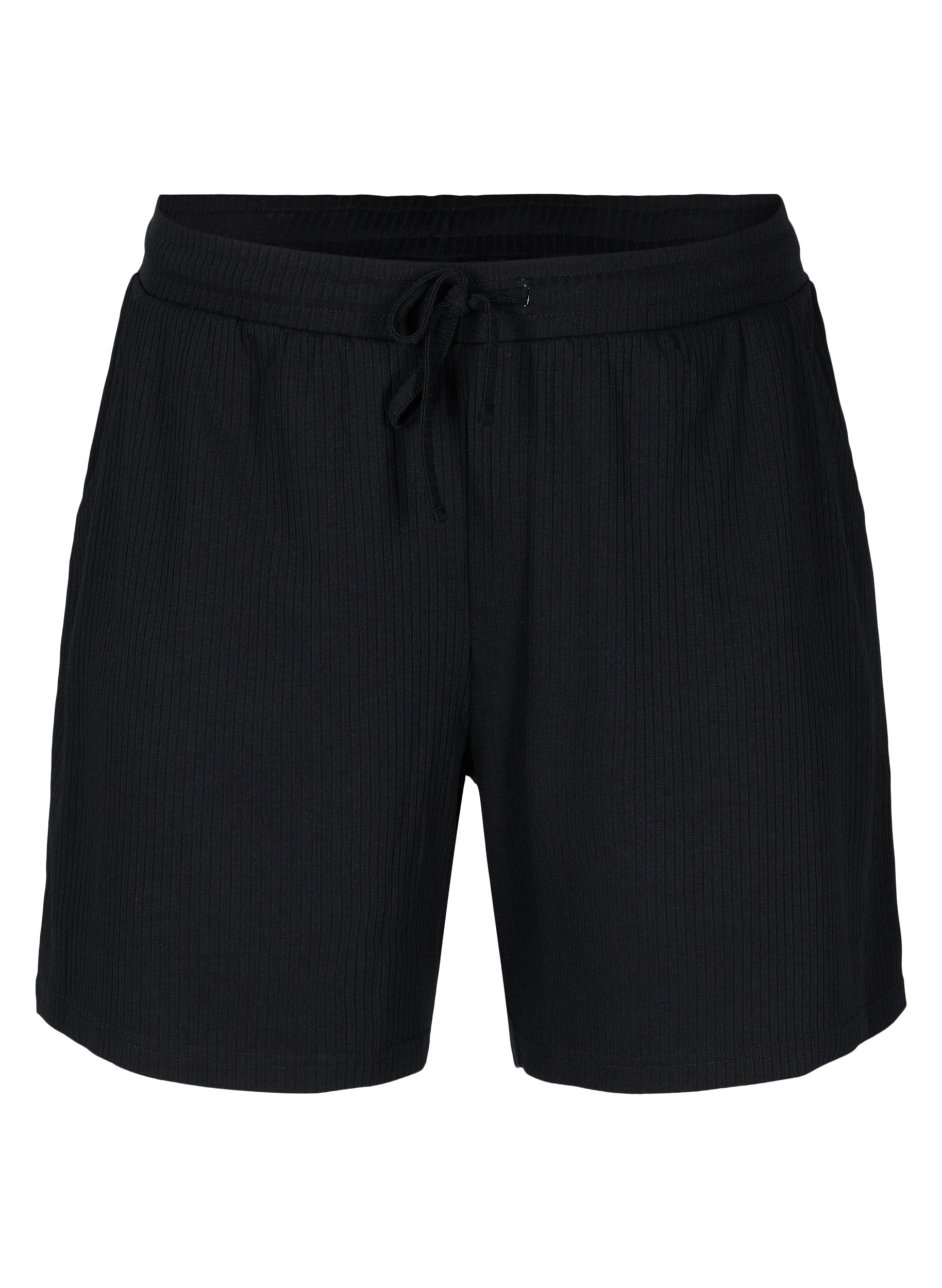 Shorts i ribkvalitet med lommer, Black, Packshot