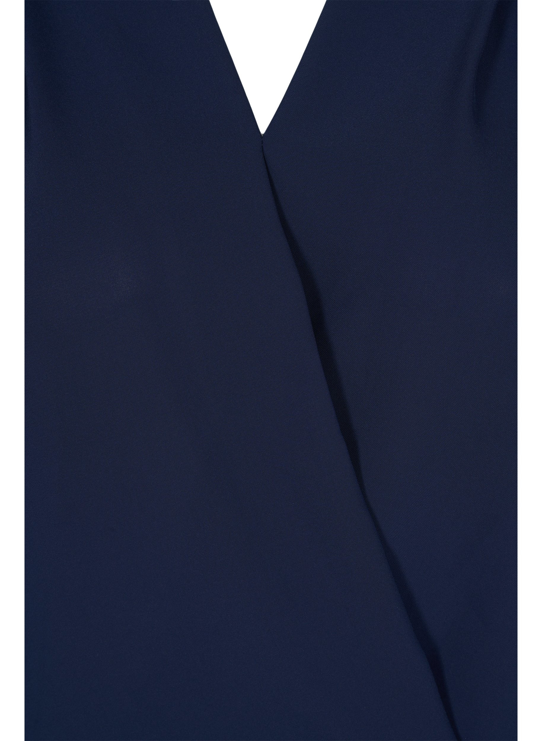 Wrap-look bluse med v-hals og 3/4 ærmer, Navy Blazer, Packshot image number 2