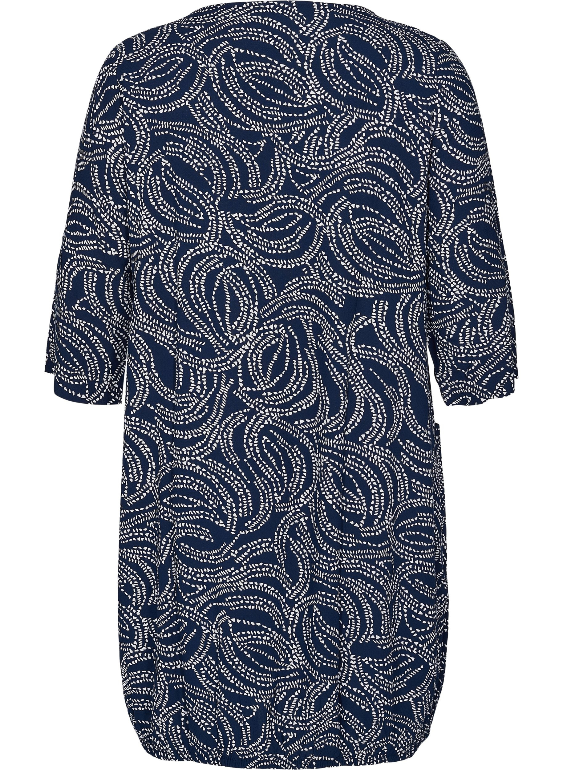 Viskose kjole med 3/4 ærmer, Blue Graphic, Packshot image number 1