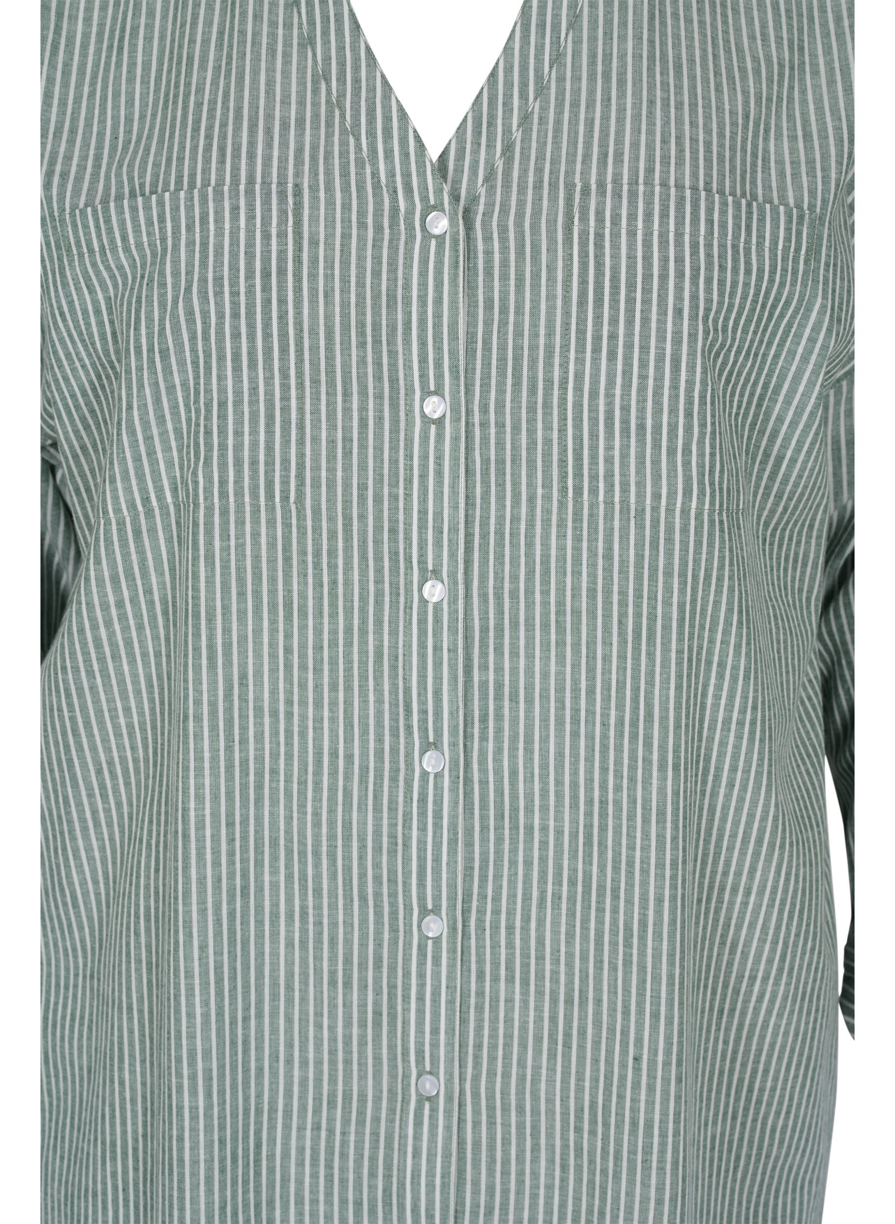Stribet skjorte i 100% bomuld, Cilantro Stripe , Packshot image number 2