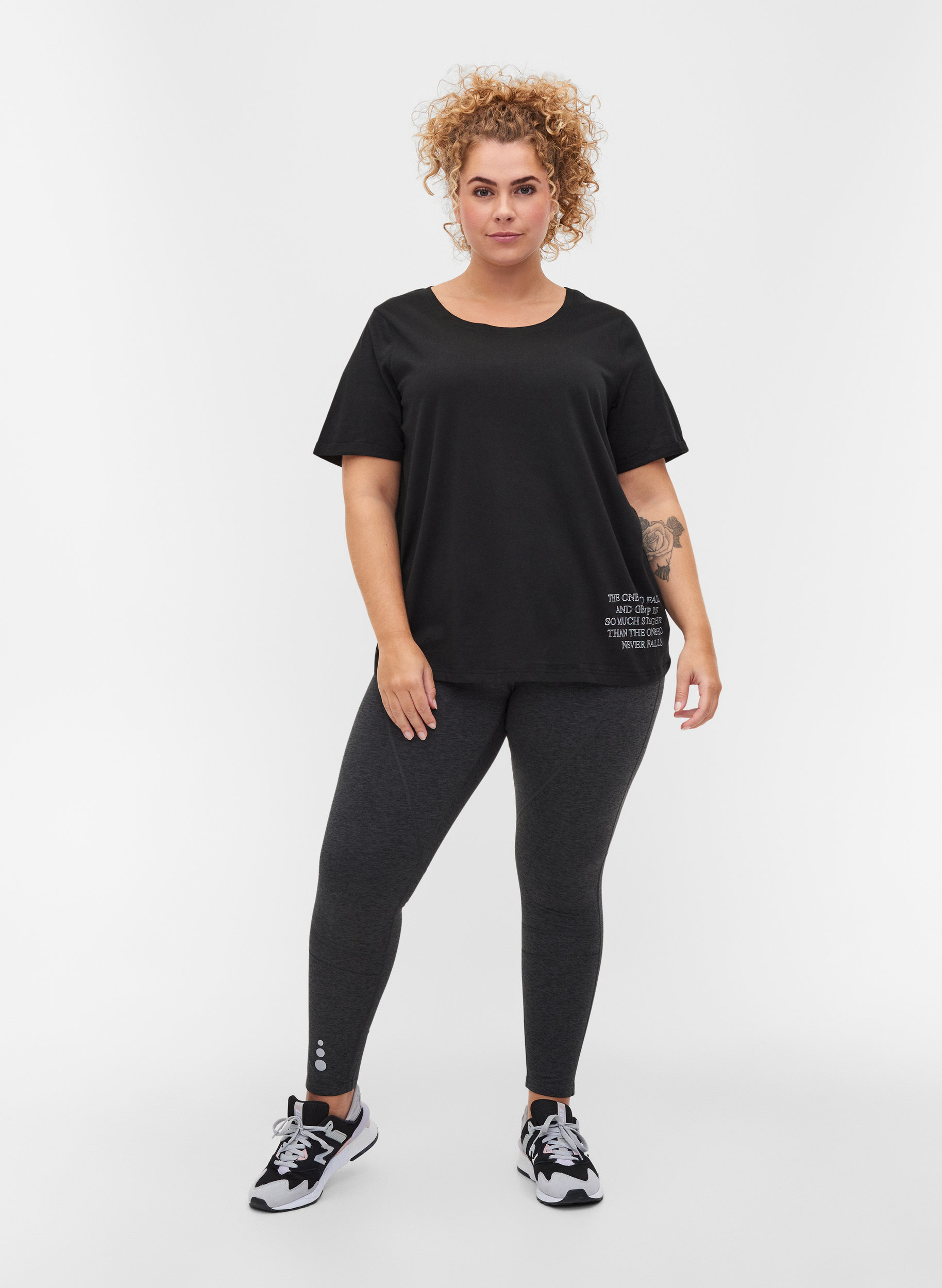 Bomulds trænings t-shirt med tekst og korte ærmer , Black, Model image number 3