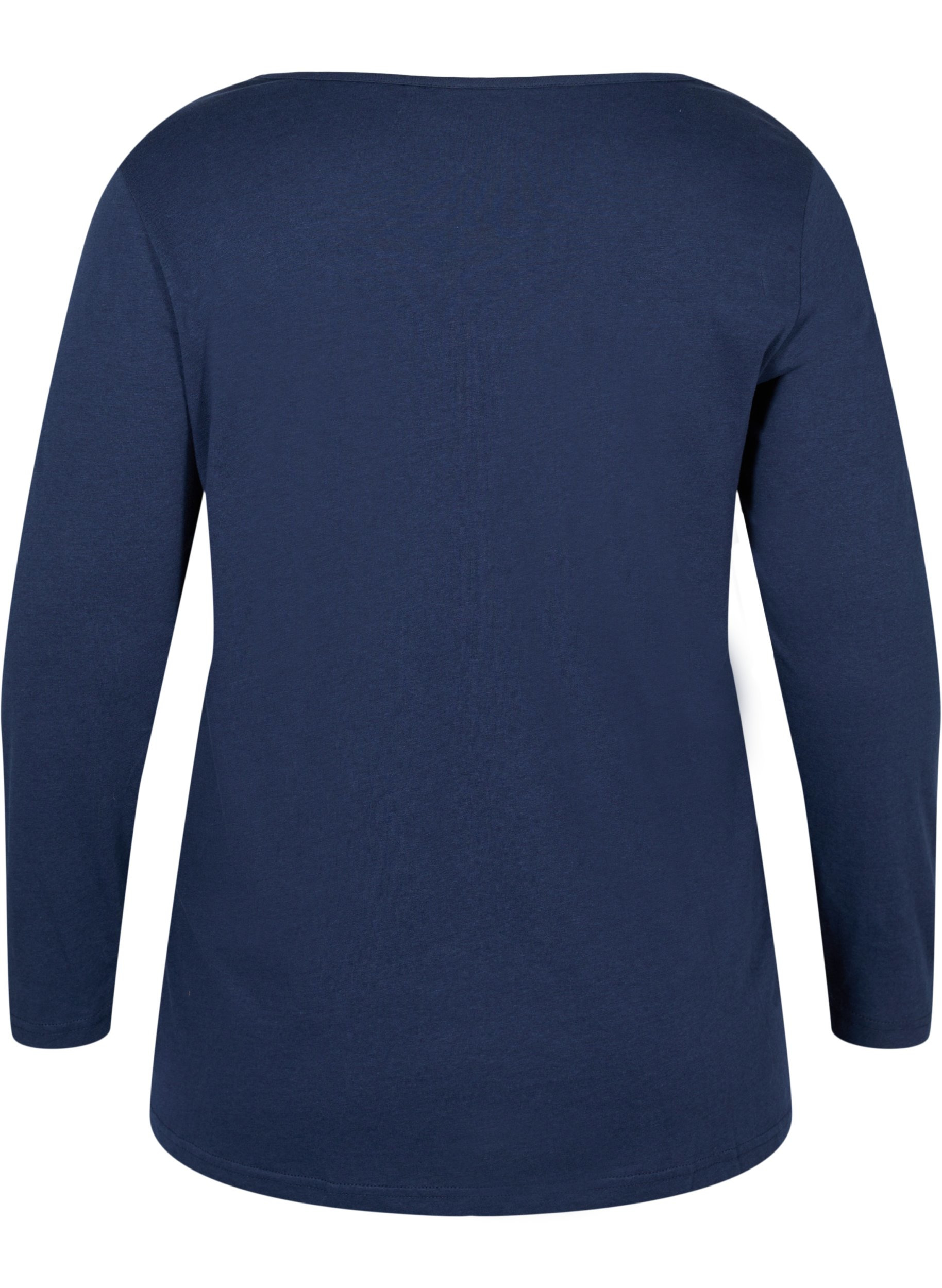 Langærmet bomulds bluse med mesh , Navy Blazer, Packshot image number 1