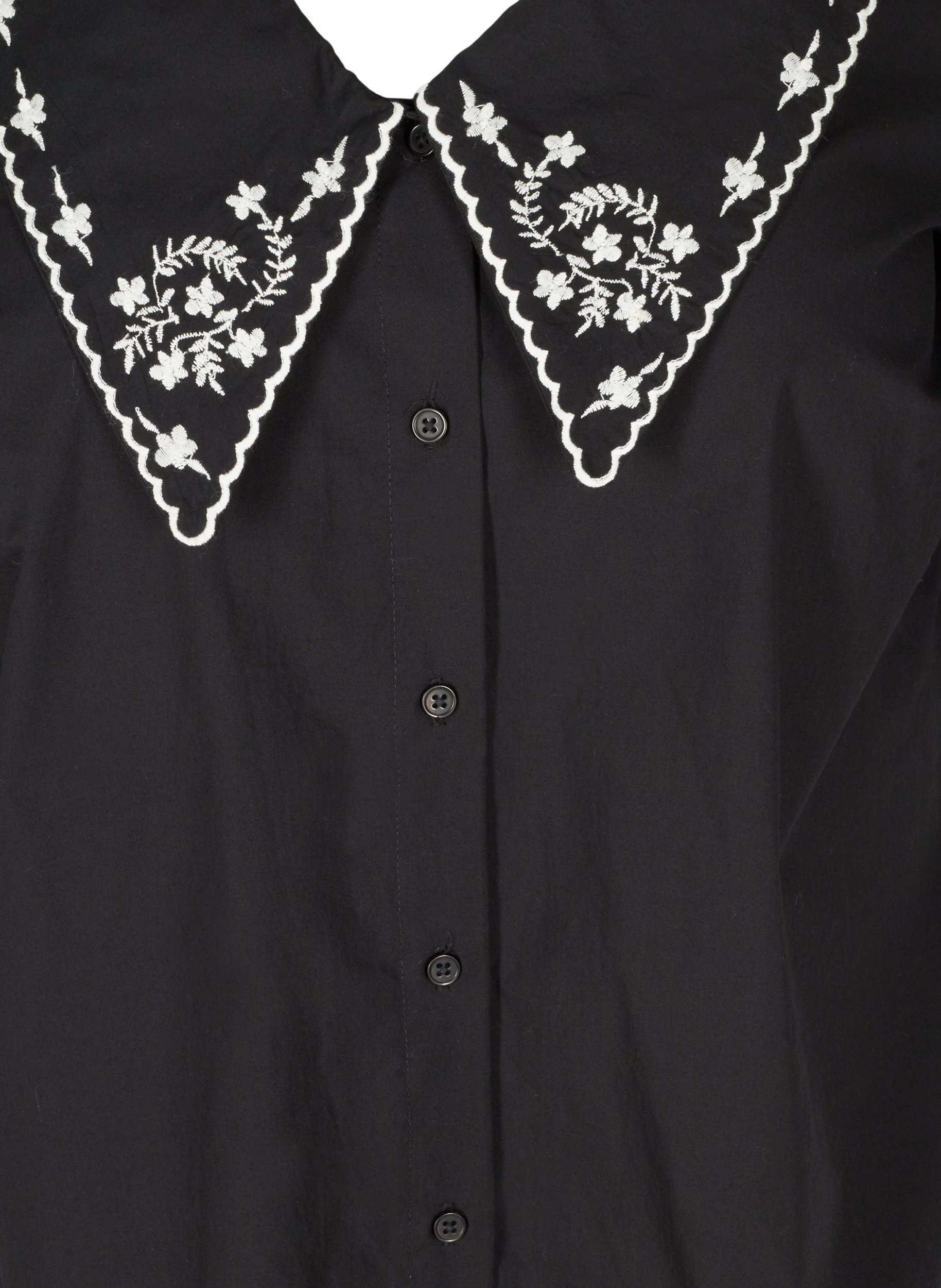 Kortærmet skjorte i bomuld med stor krave, Black w. White, Packshot image number 2