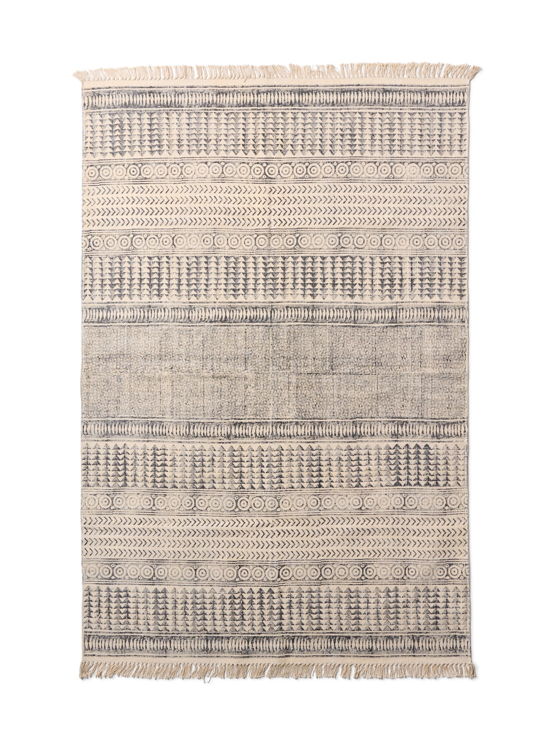 Mønstret tæppe med frynser, Black/White