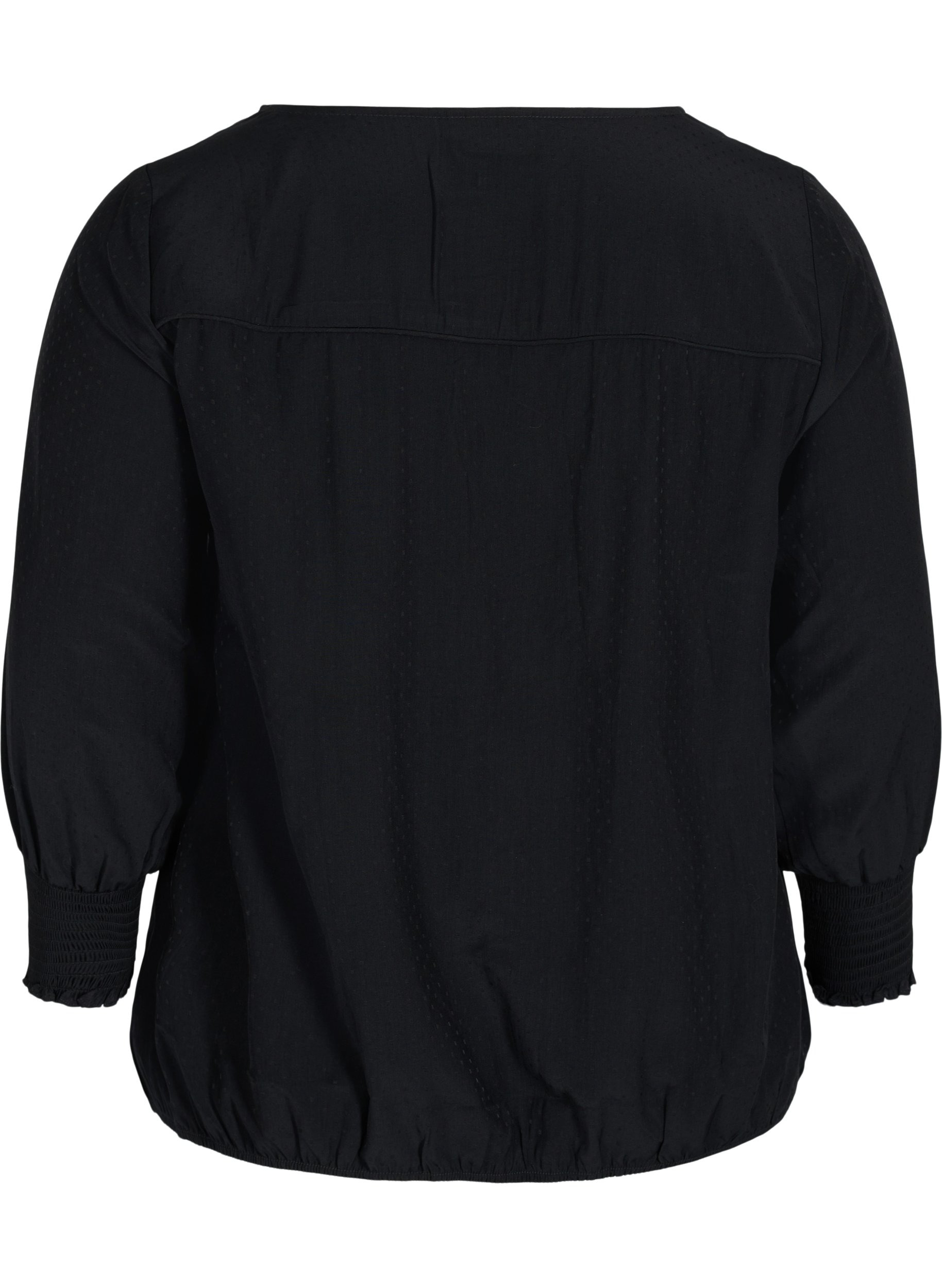 Bluse med v-udskæring og smock, Black, Packshot image number 1