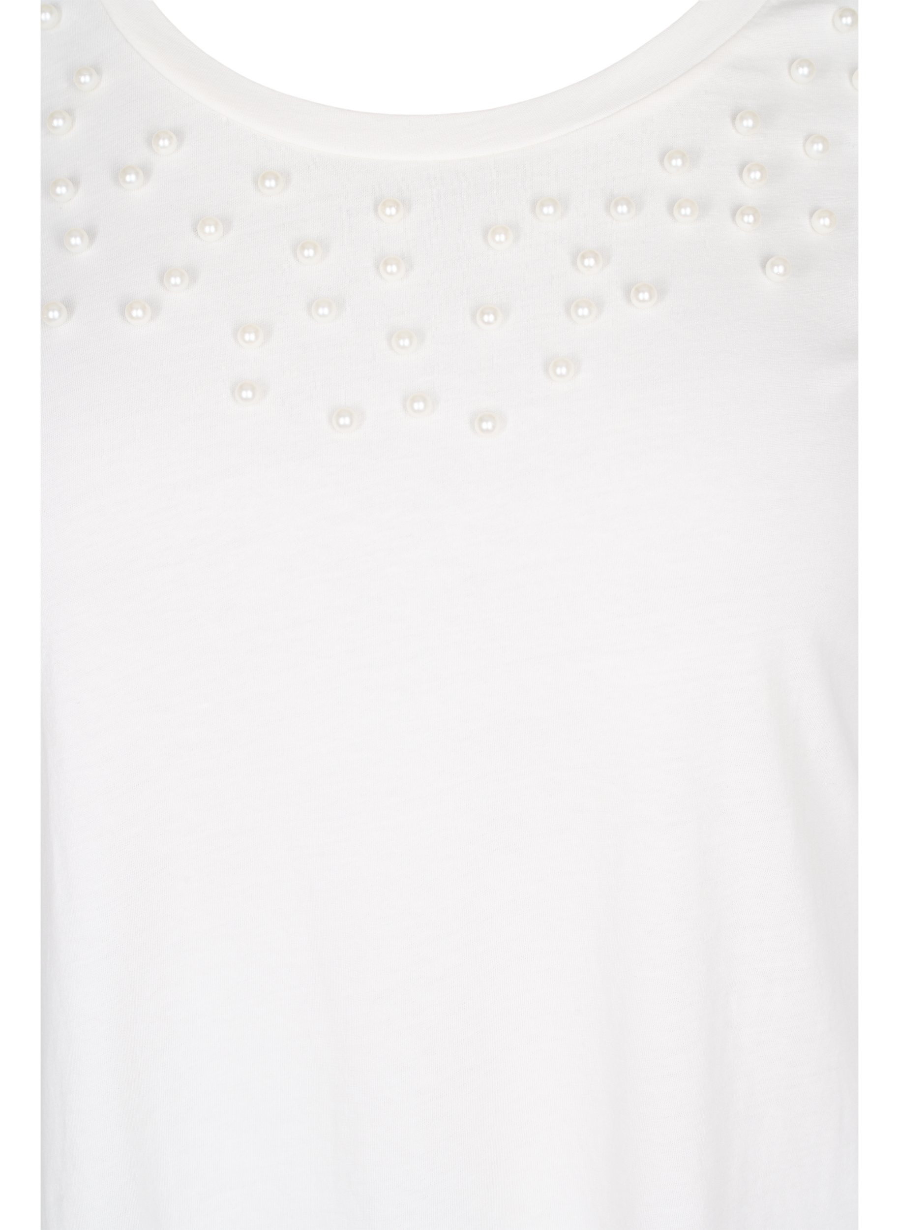 Bomulds t-shirt med perler, Warm Off-white, Packshot image number 2