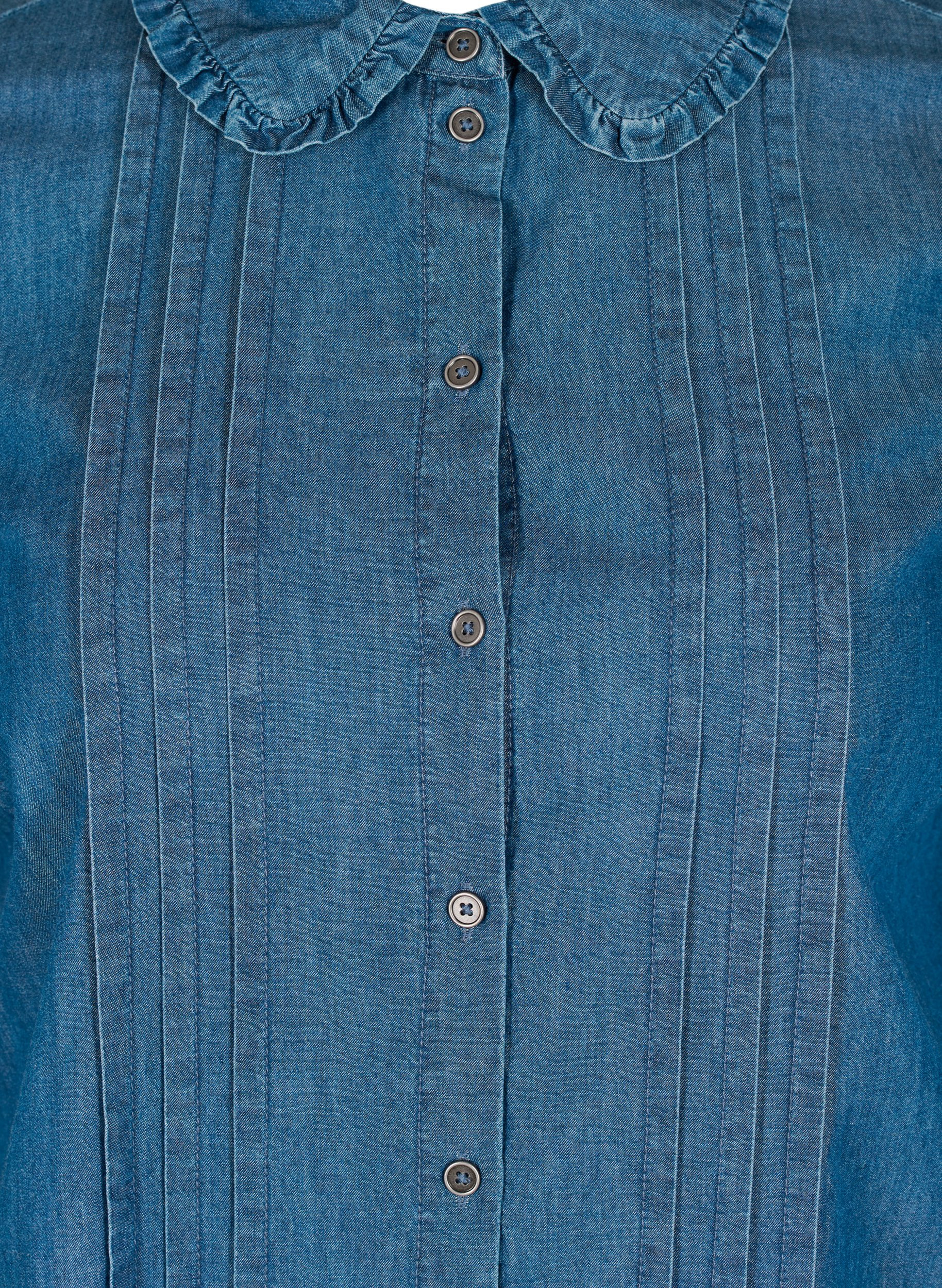 Denimkjole i bomuld med knapper, Blue denim, Packshot image number 2