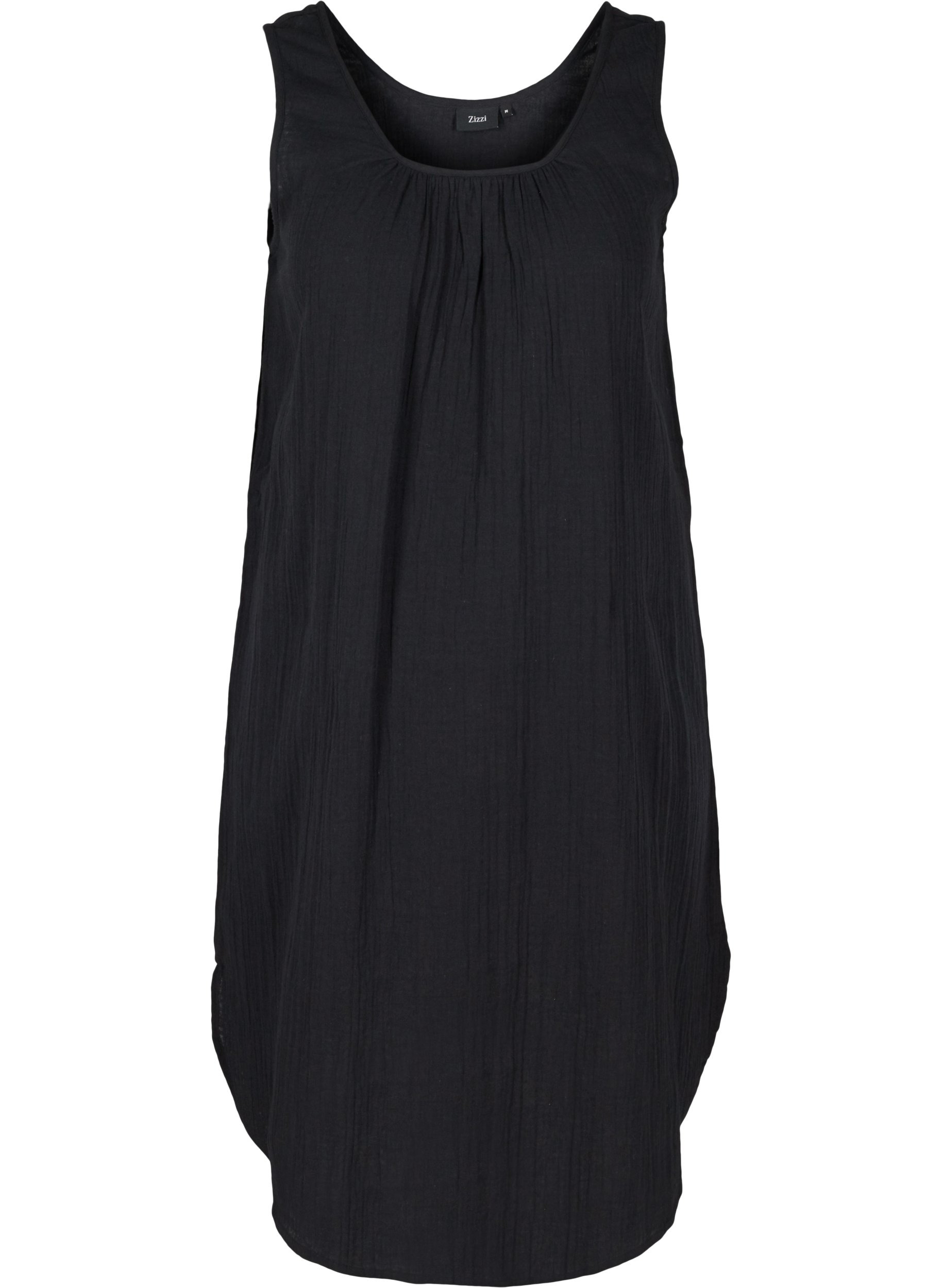 Ærmeløs bomulds kjole med a-form , Black, Packshot image number 0
