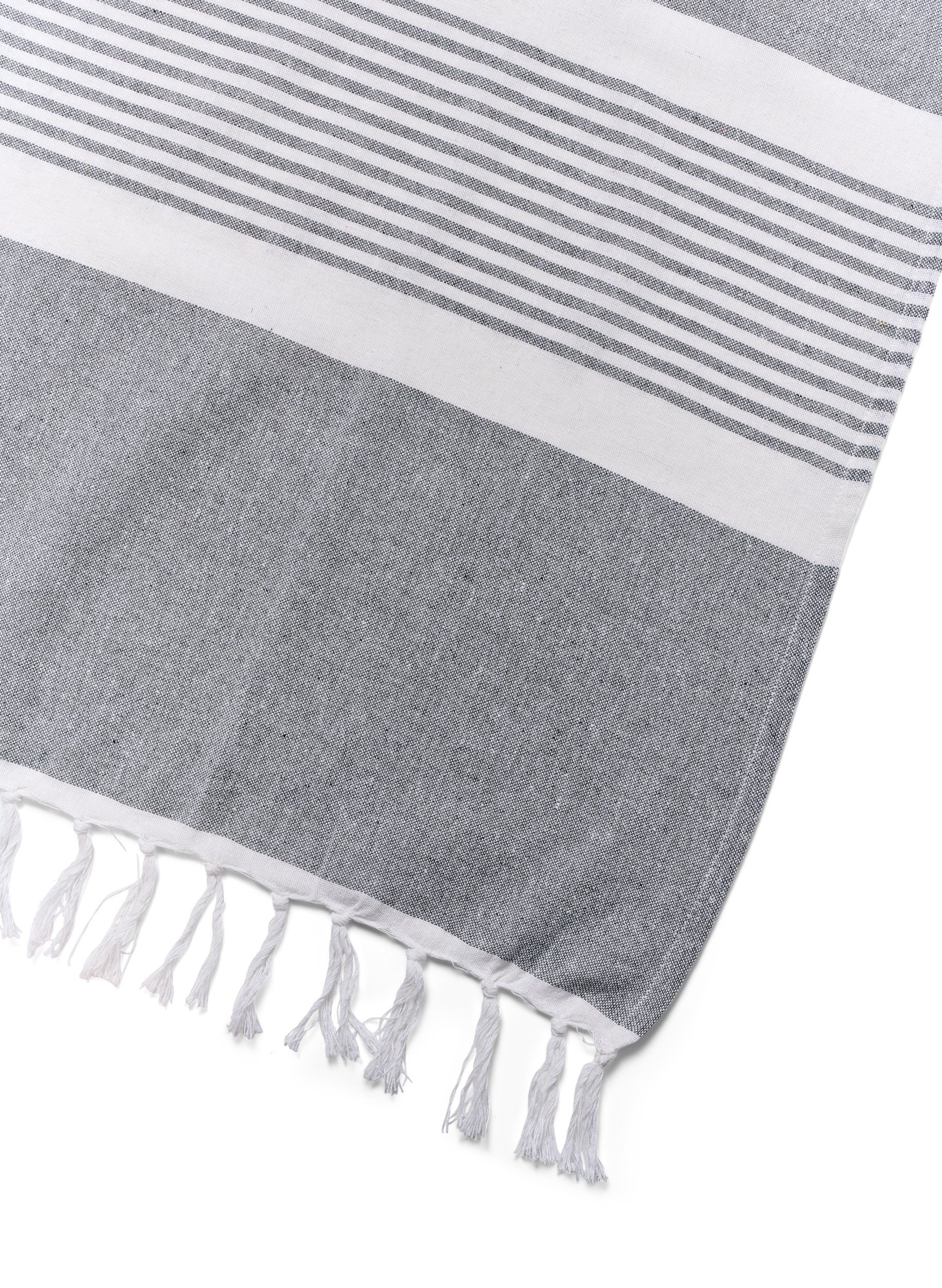 Stribet håndklæde med frynser, Medium Grey Melange, Packshot image number 2