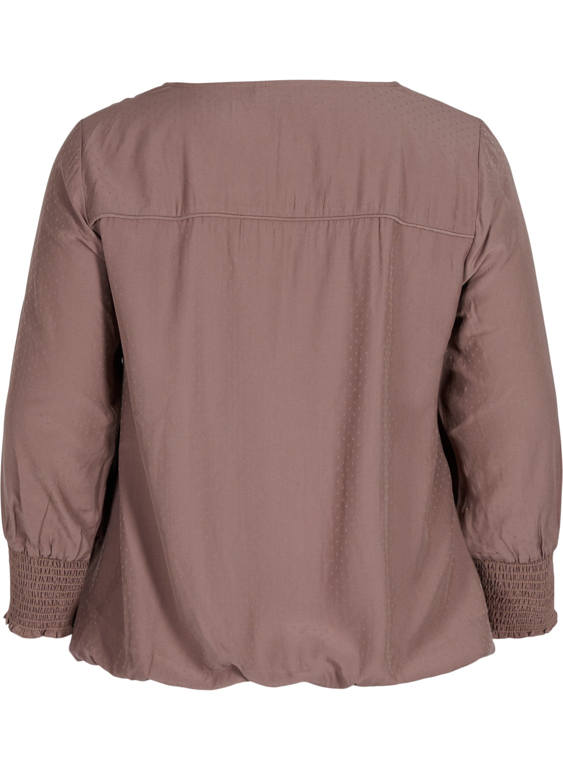 Bluse med v-udskæring og smock, Deep Taupe, Packshot image number 1