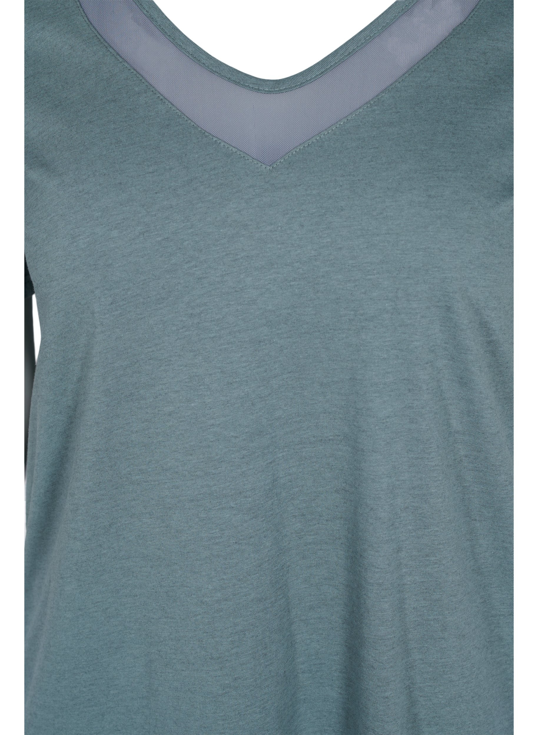 Kortærmet t-shirt med v-hals og mesh, Balsam Green, Packshot image number 2