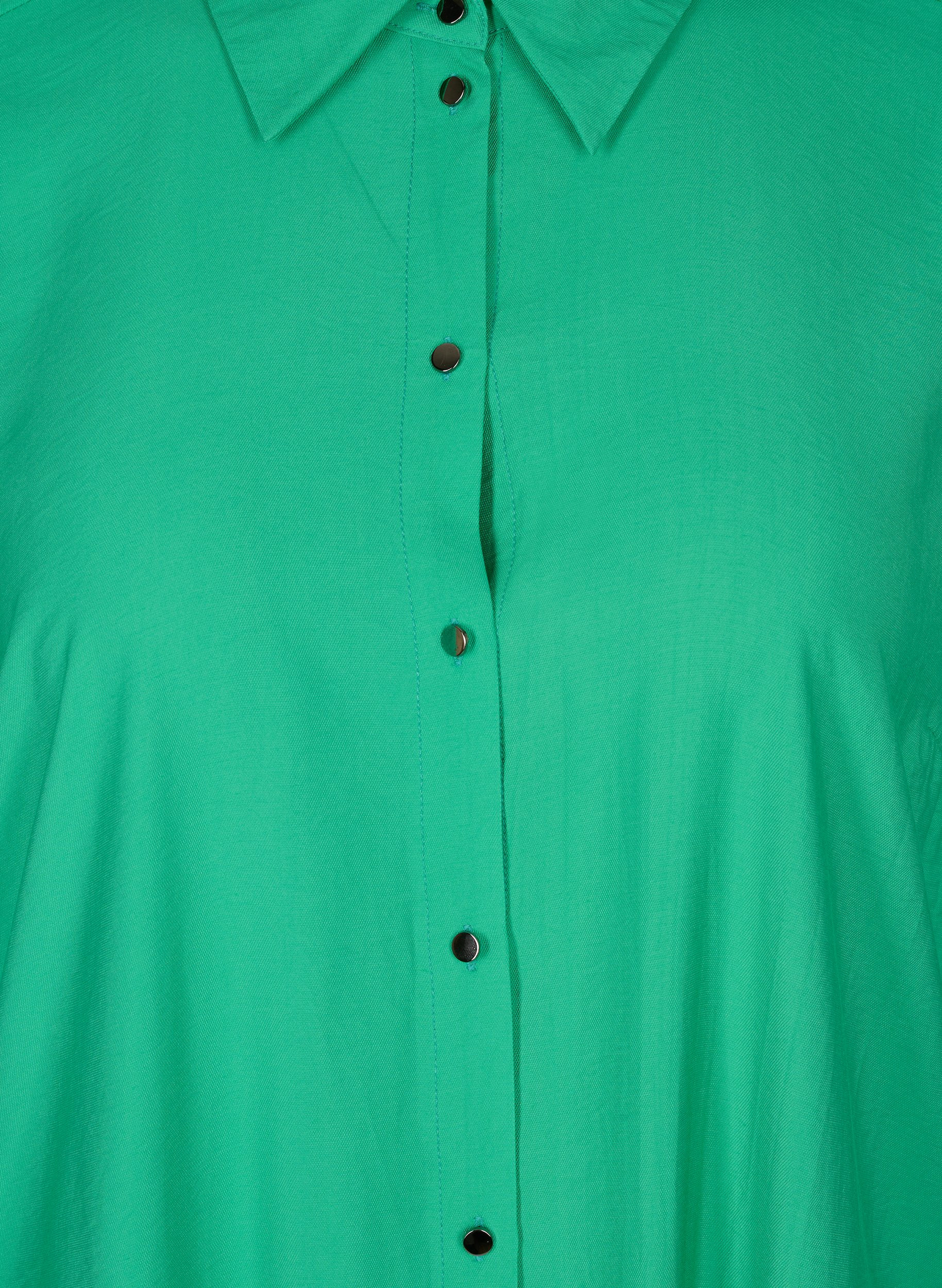 Ensfarvet skjortekjole i viskose med slids, Mint, Packshot image number 2