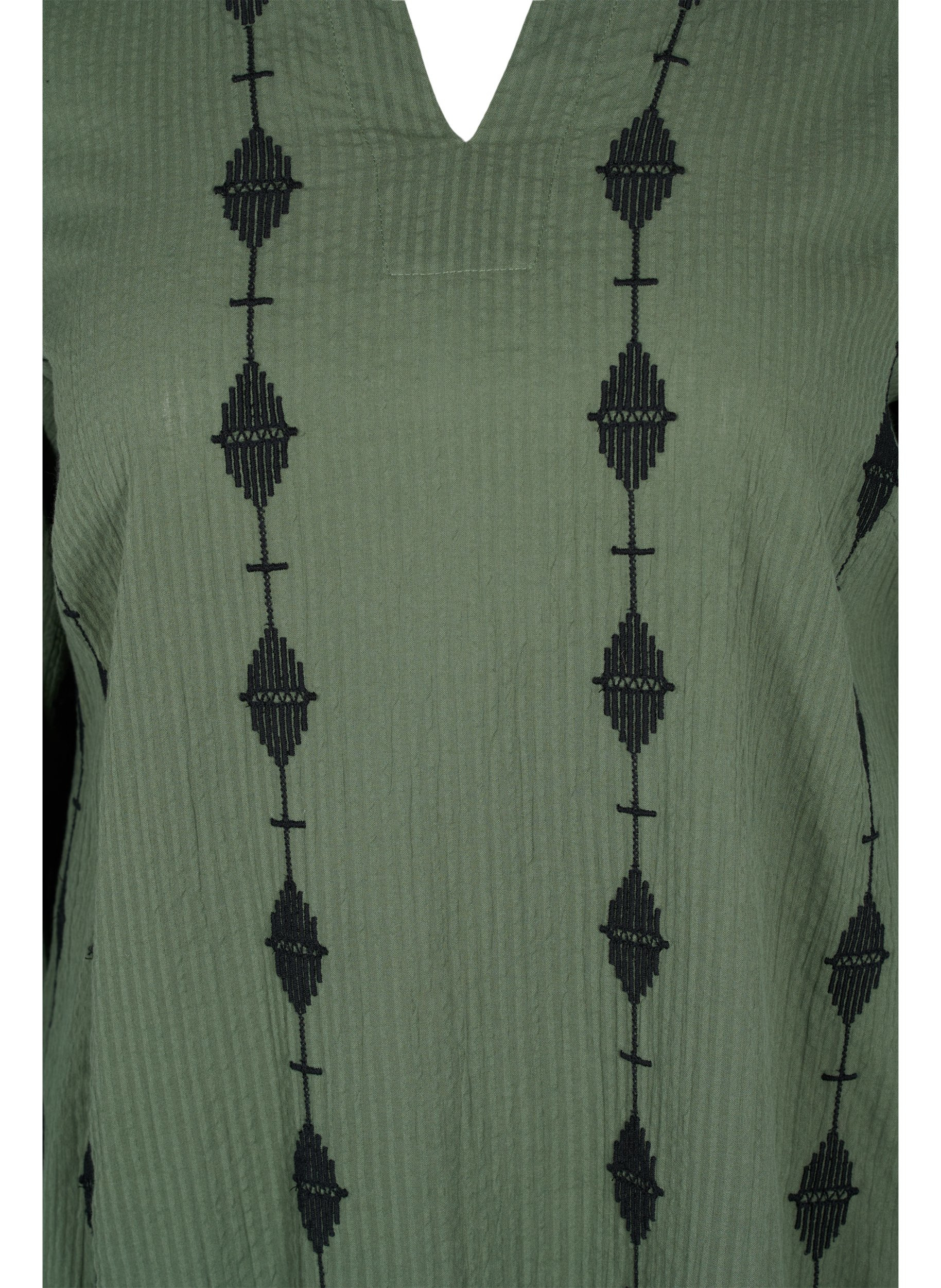 Mønstret bomuldskjole med v-hals og lange ærmer, Thyme, Packshot image number 2