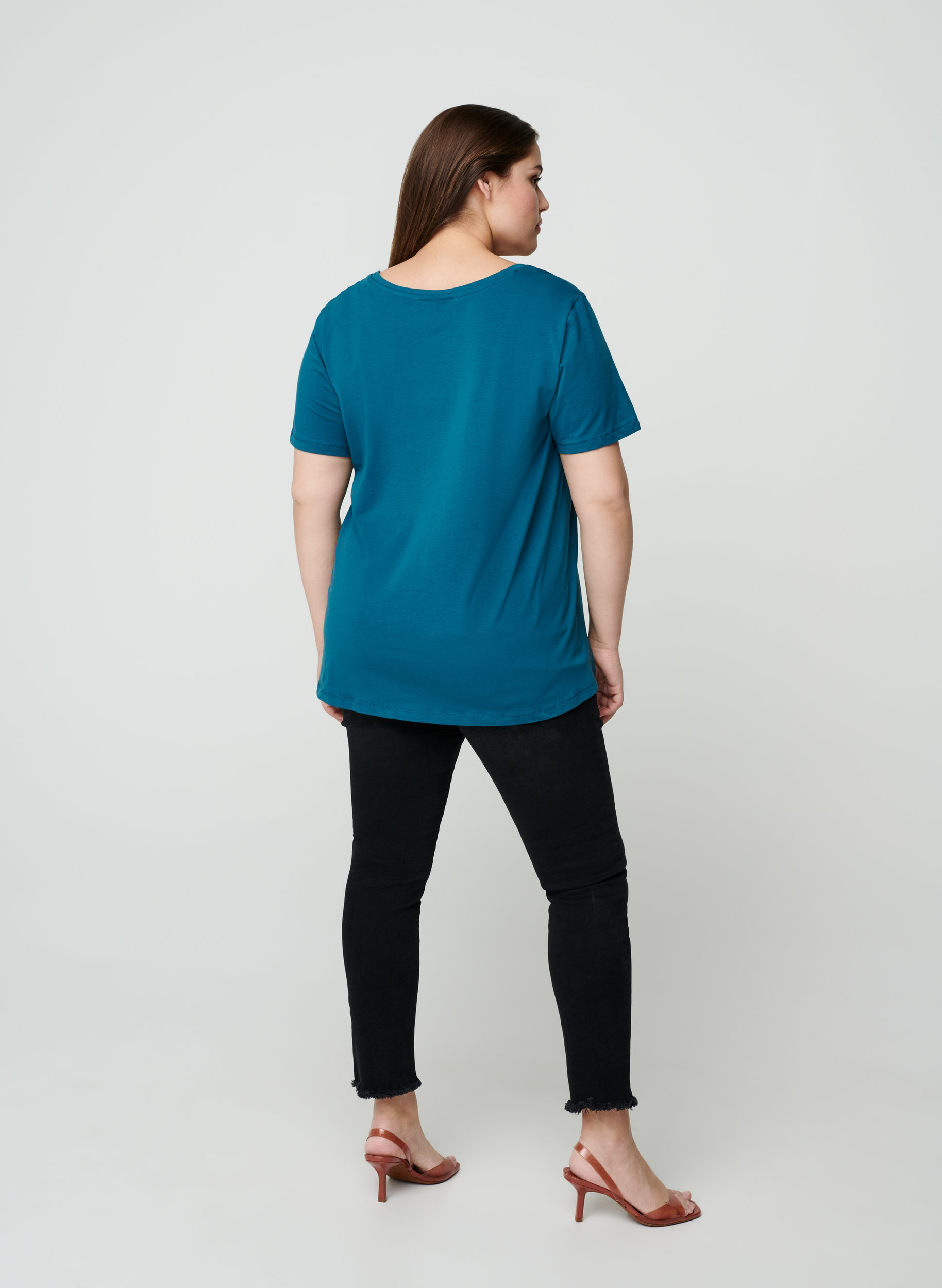 Basis t-shirt med v-hals, Blue Coral, Model image number 1
