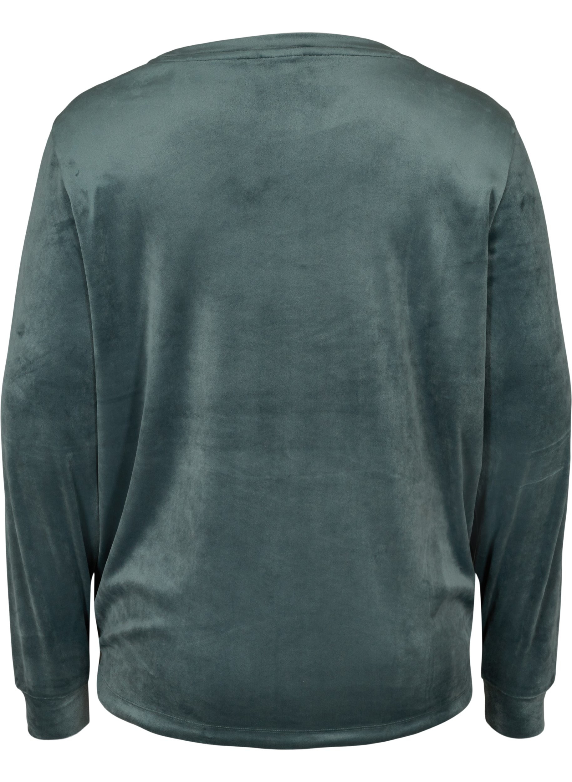 Langærmet velour bluse med bindedetalje, Balsam Green, Packshot image number 1