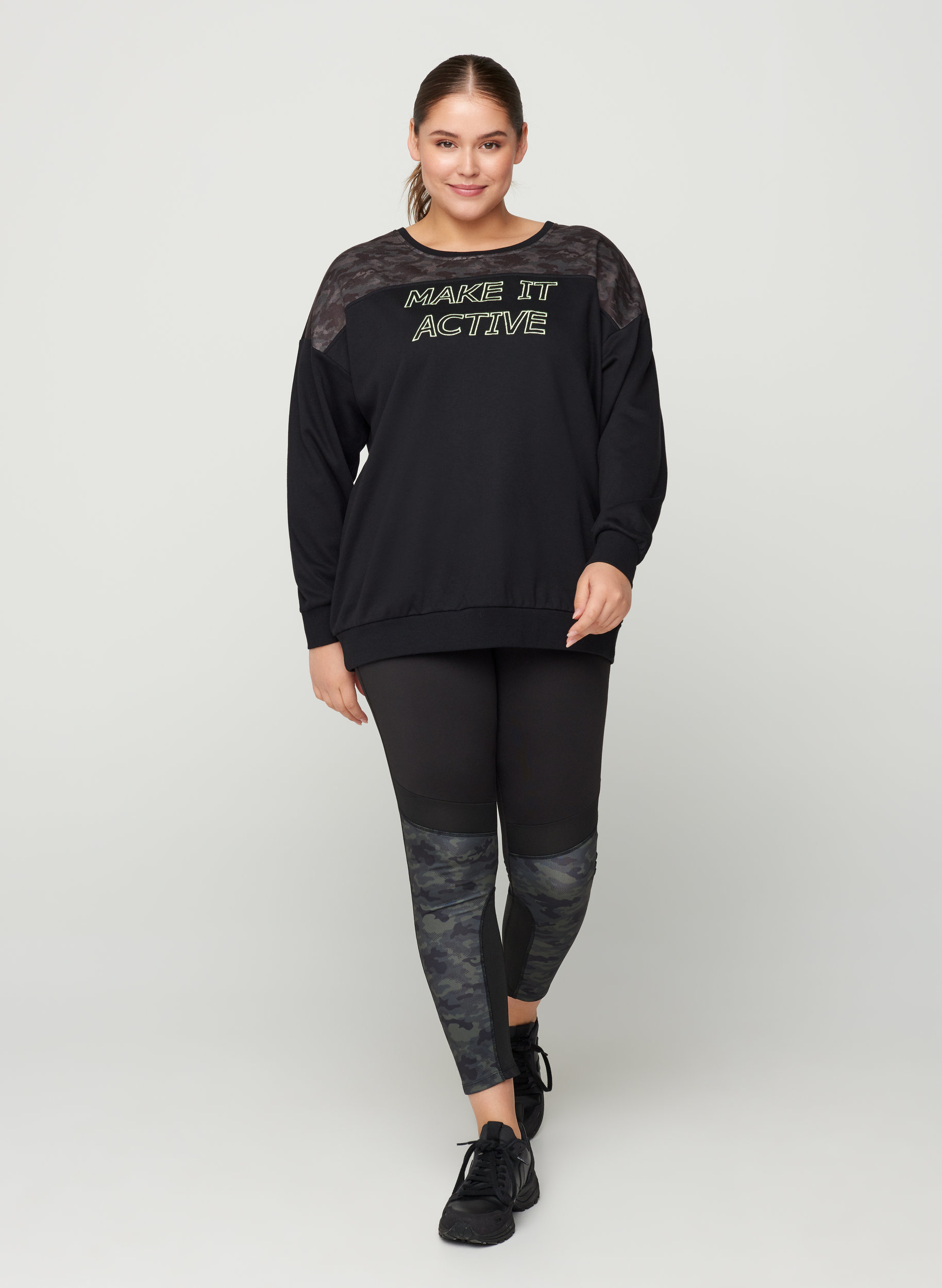 Sweatshirt med print detaljer, Black, Model image number 2
