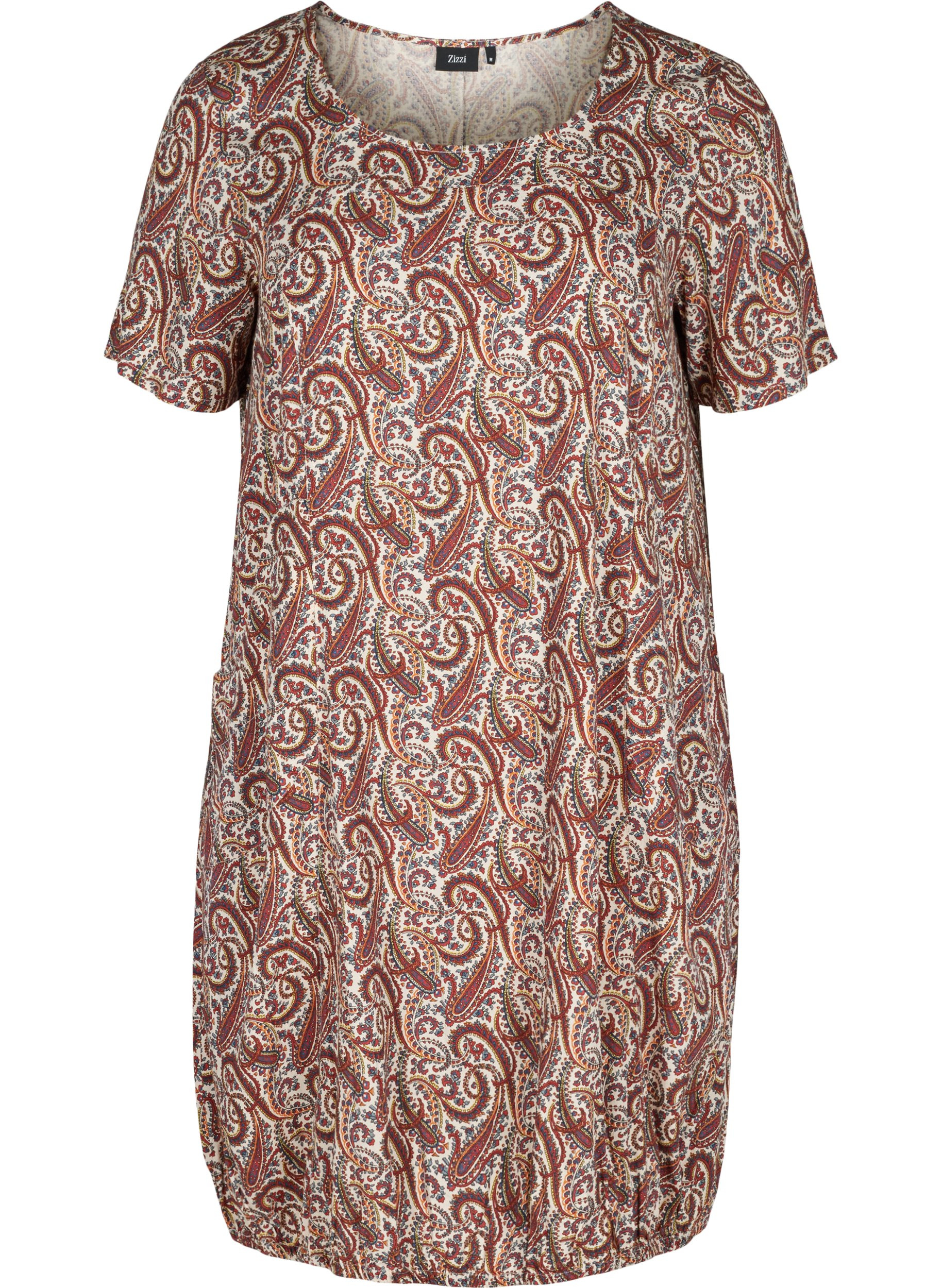 Kortærmet viskose kjole med print, Burned Paisley, Packshot image number 0