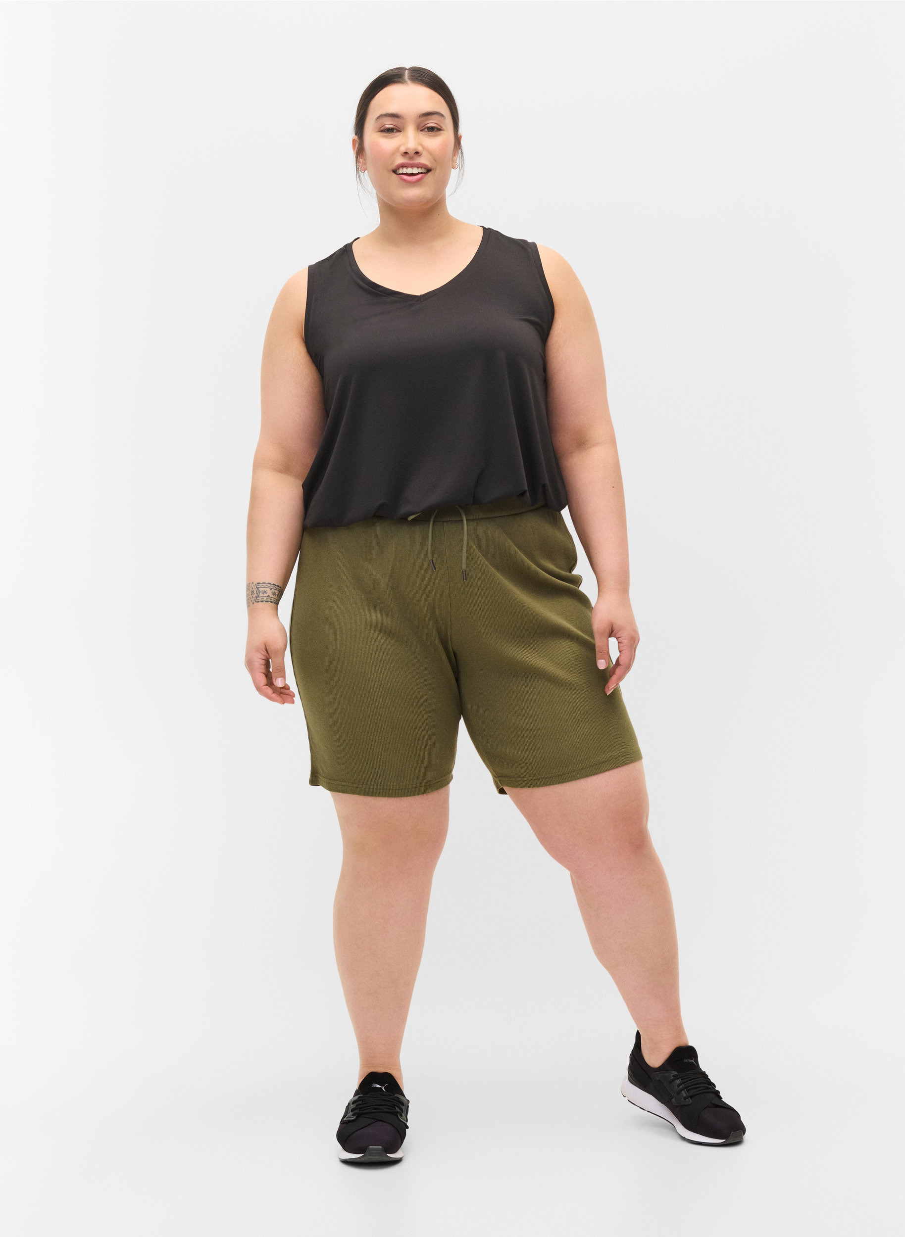 Løse shorts med ribstruktur, Ivy Green, Model image number 3