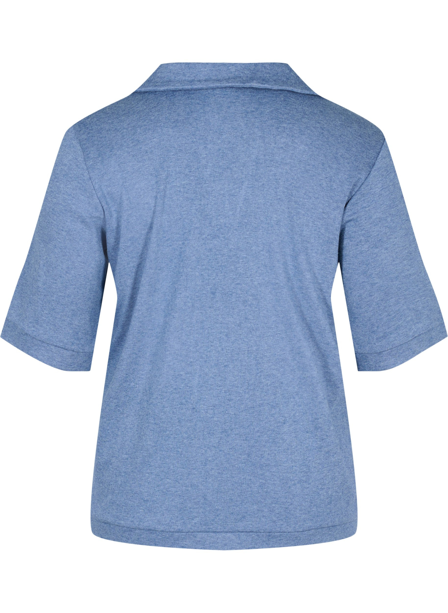 Meleret bluse med krave og 2/4 ærmer, Blue Melange, Packshot image number 1