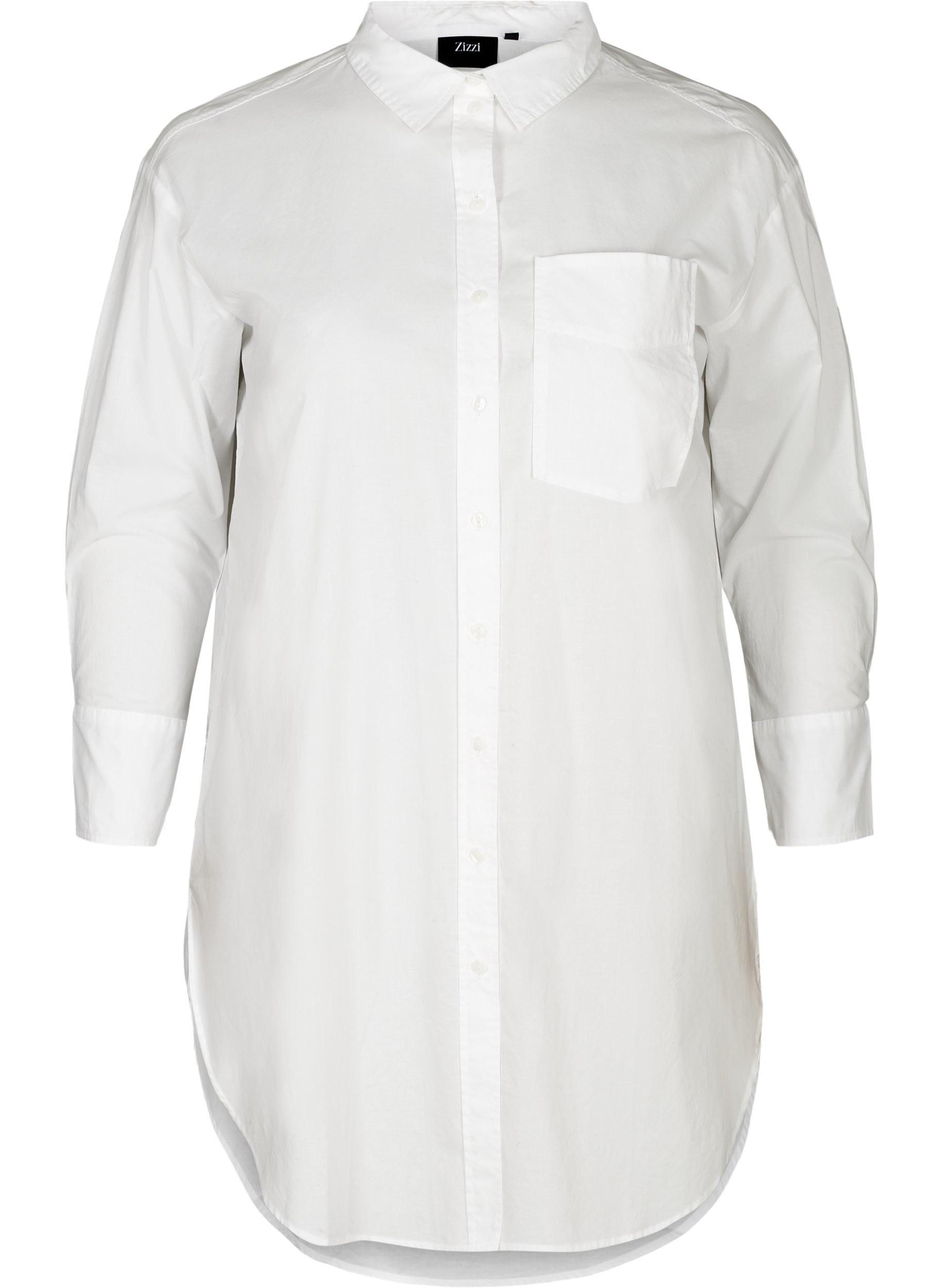 Lang bomulds skjorte med brystlomme, Bright White
