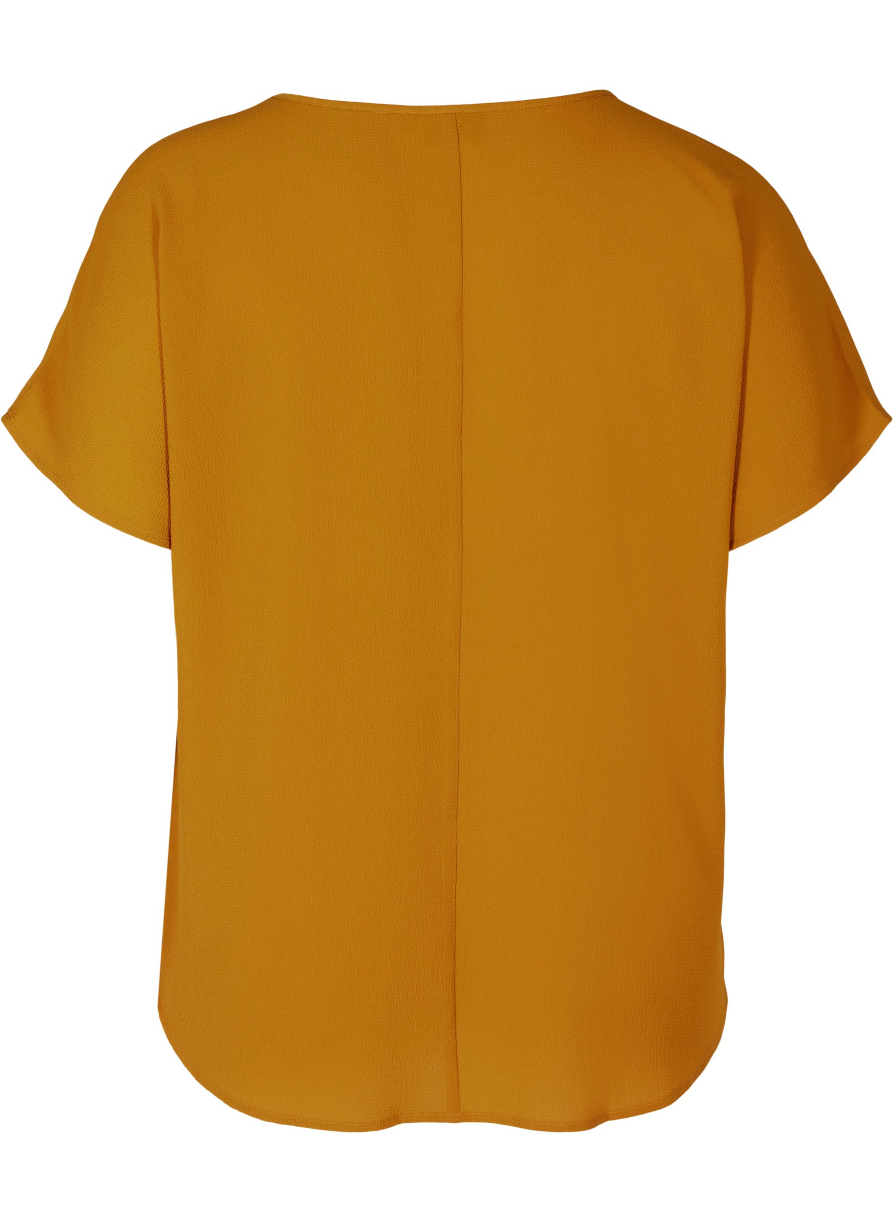 Bluse med korte ærmer og rund halsudskæring, Buckthorn Brown, Packshot image number 1