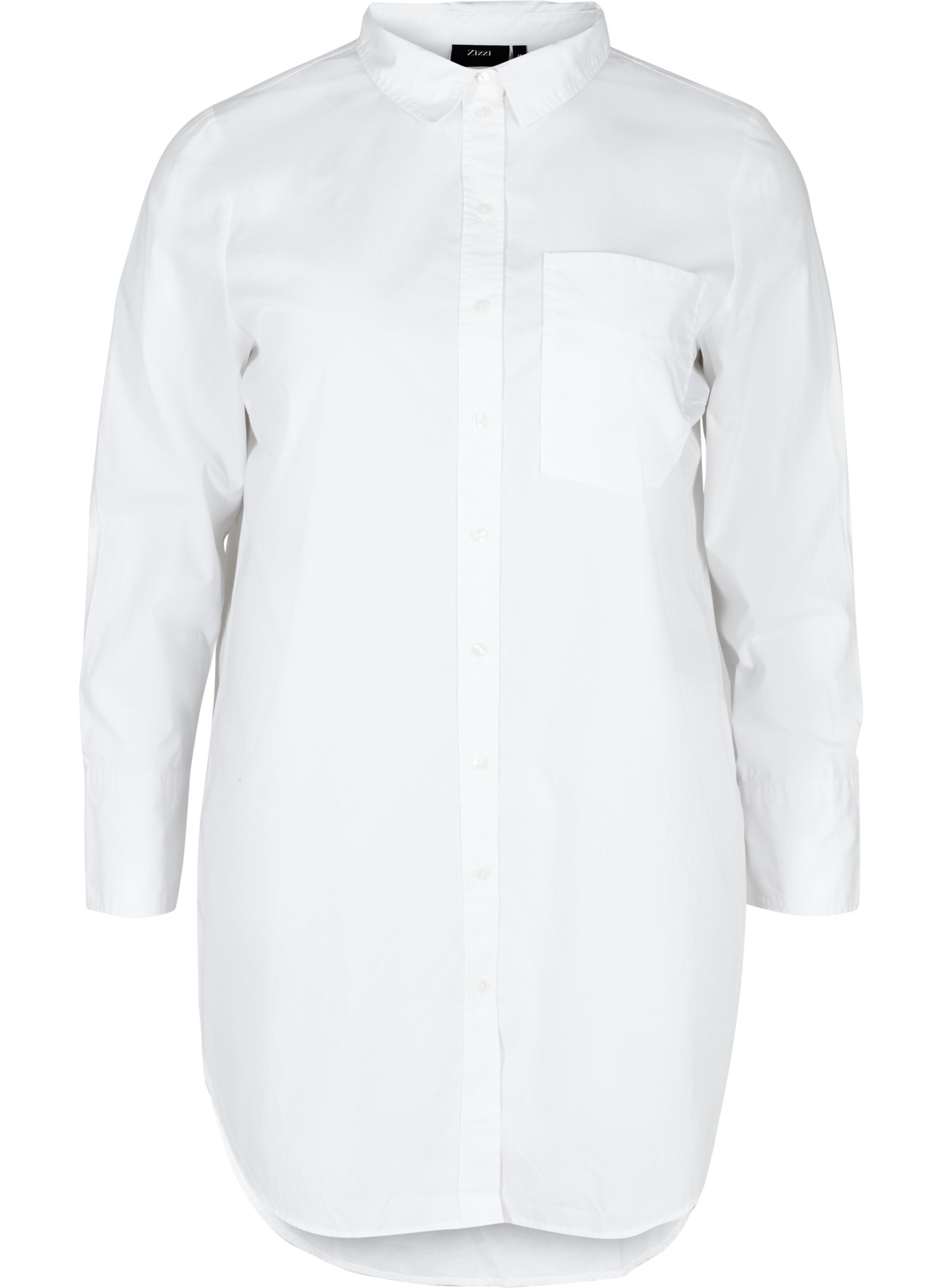 Lang bomulds skjorte med brystlomme, White, Packshot image number 0