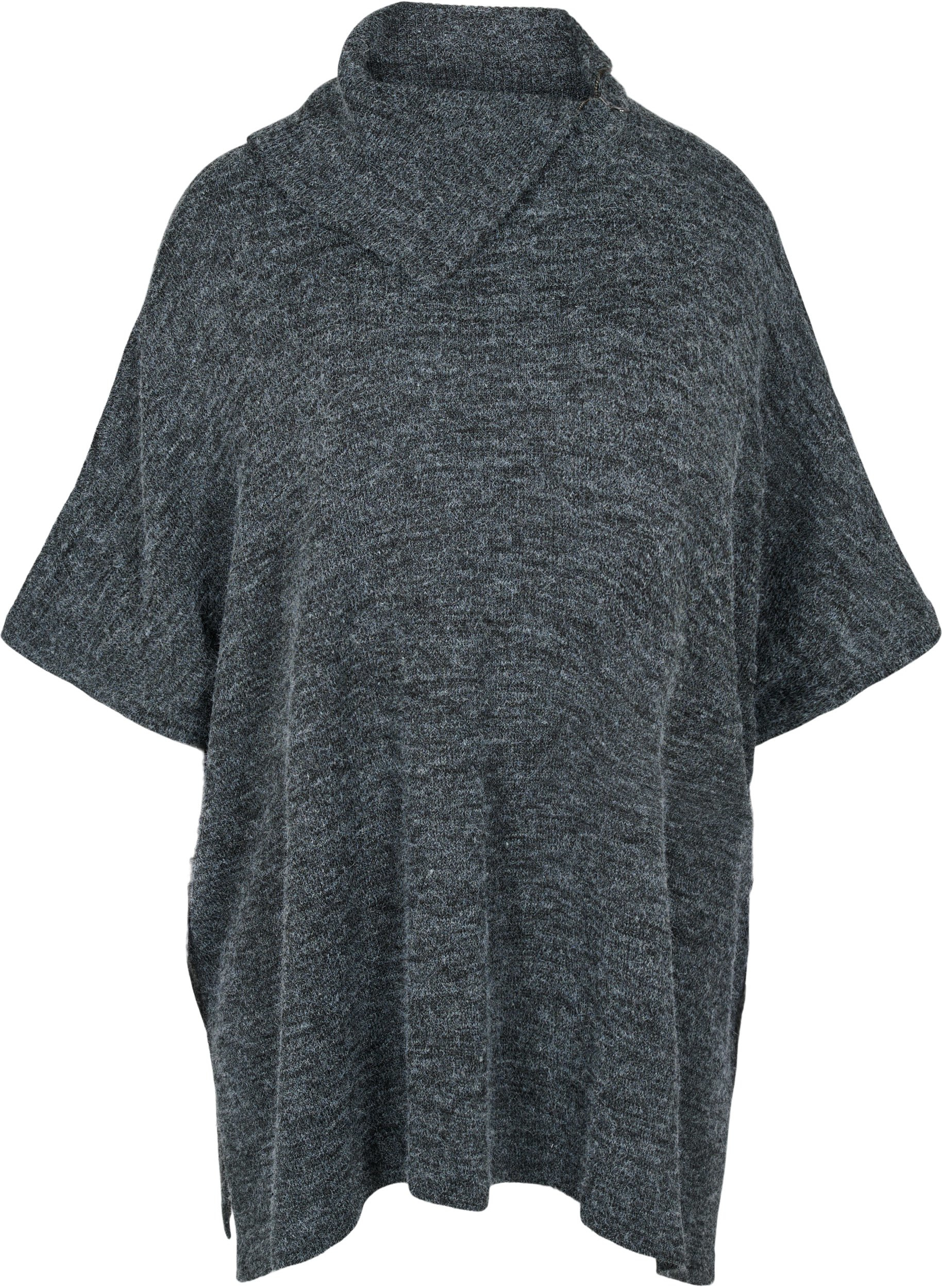 Kortærmet strik poncho med krave, Dark Grey Melange, Packshot image number 0