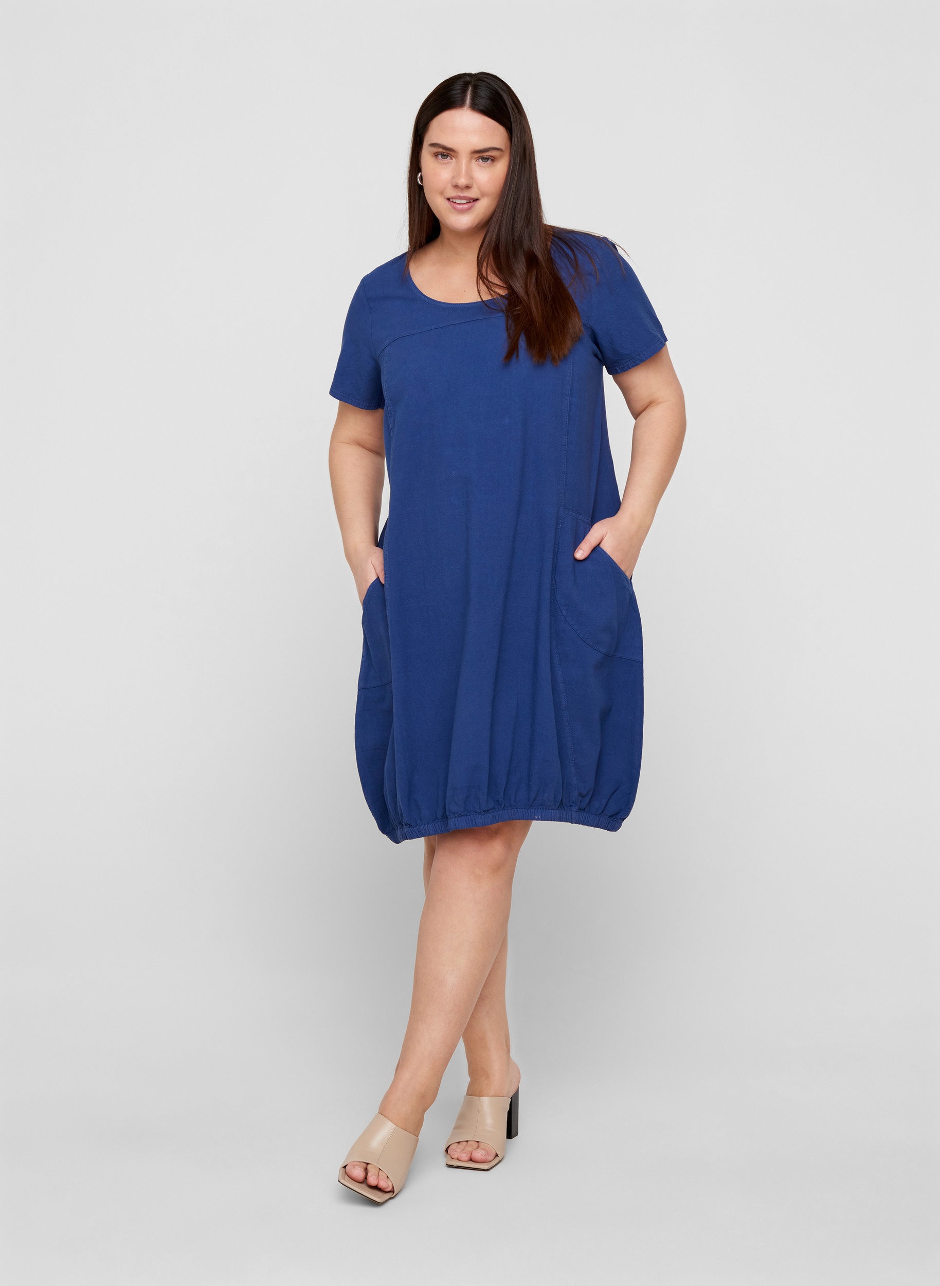 Kortærmet kjole i bomuld, Twilight Blue, Model image number 2